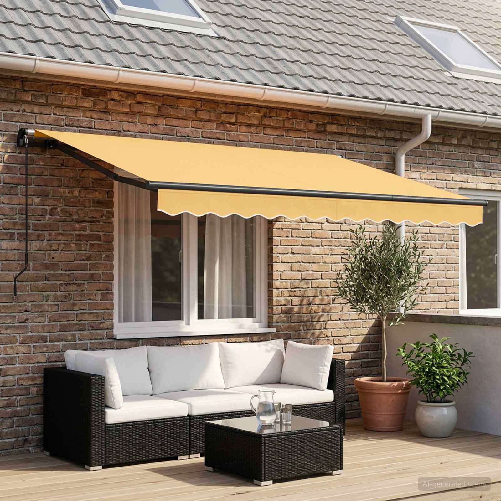 Ausziehbare Markise Sand 400 x 300 cm Polyester und Aluminium