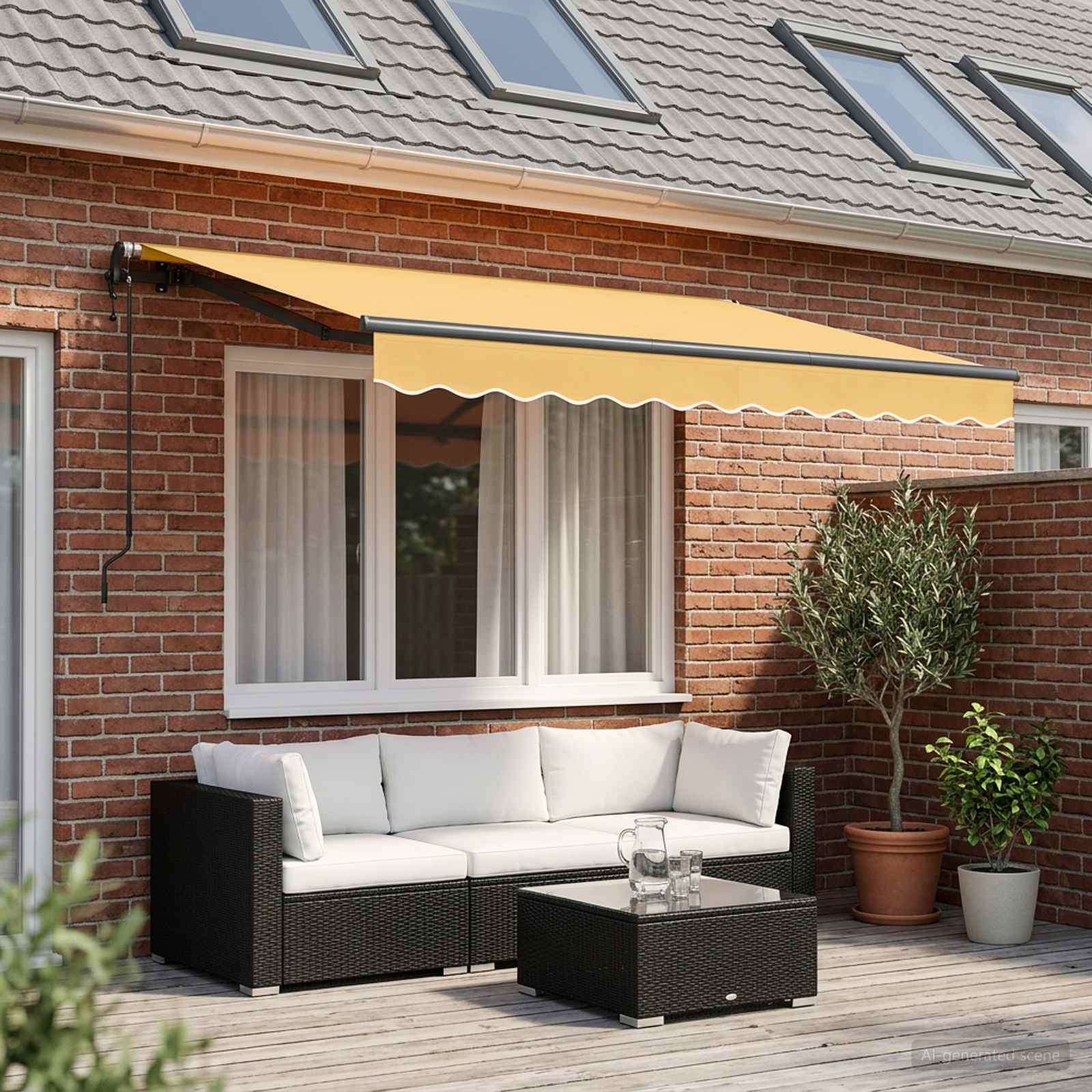 Ausziehbare Markise Sand 400 x 350 cm Stoff und Aluminium