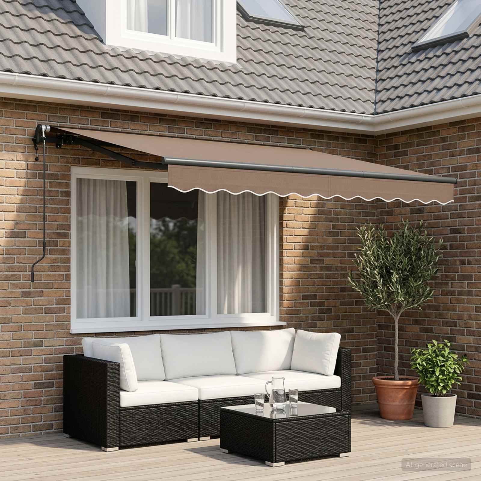 Ausziehbare Markise Taupe 400 x 350 cm Stoff und Aluminium