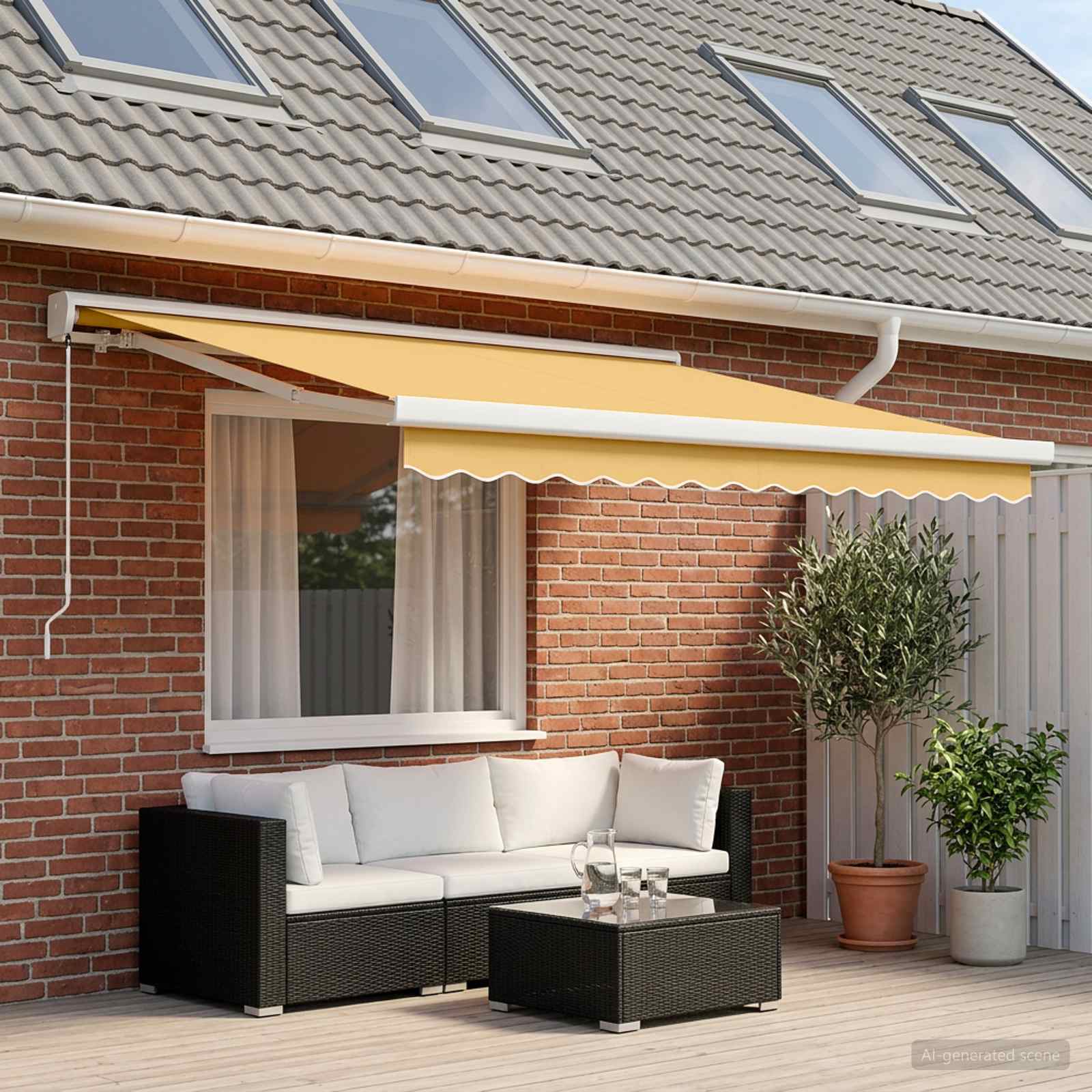 Ausziehbare Markise Sand 450 x 300 cm Leinen und Aluminium