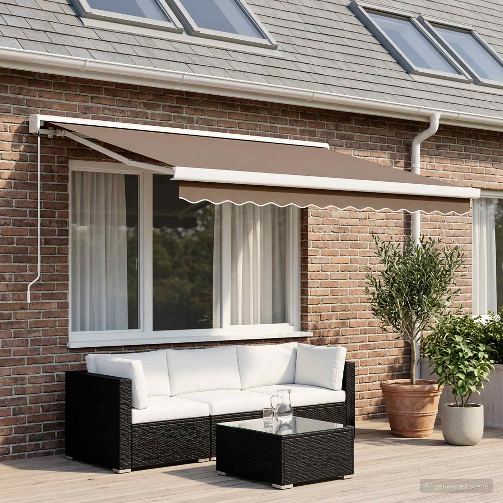 Ausziehbare Markise Taupe 450 x 300 cm Leinen und Aluminium