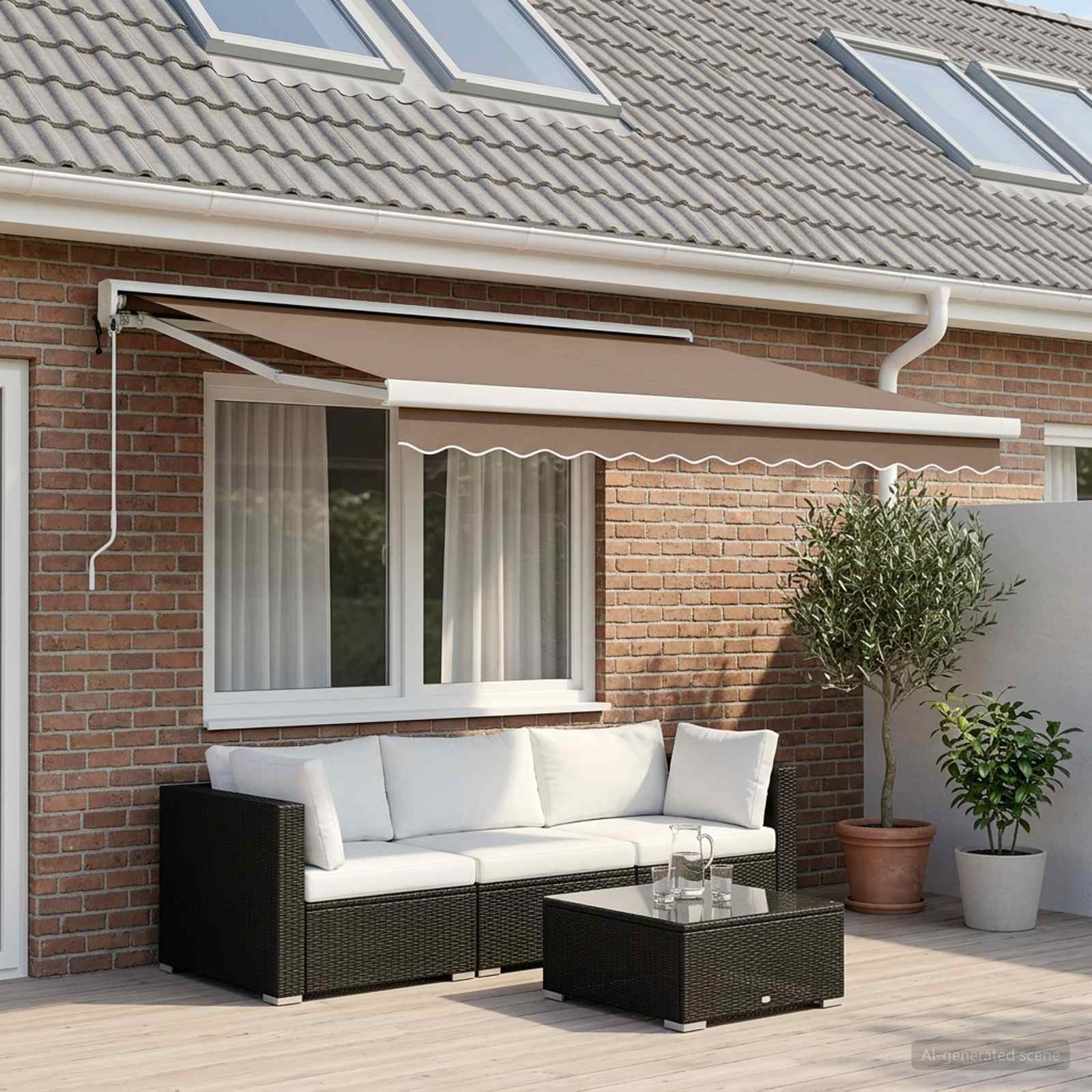 Ausziehbare Markise Taupe 450 x 300 cm Stoff und Metall