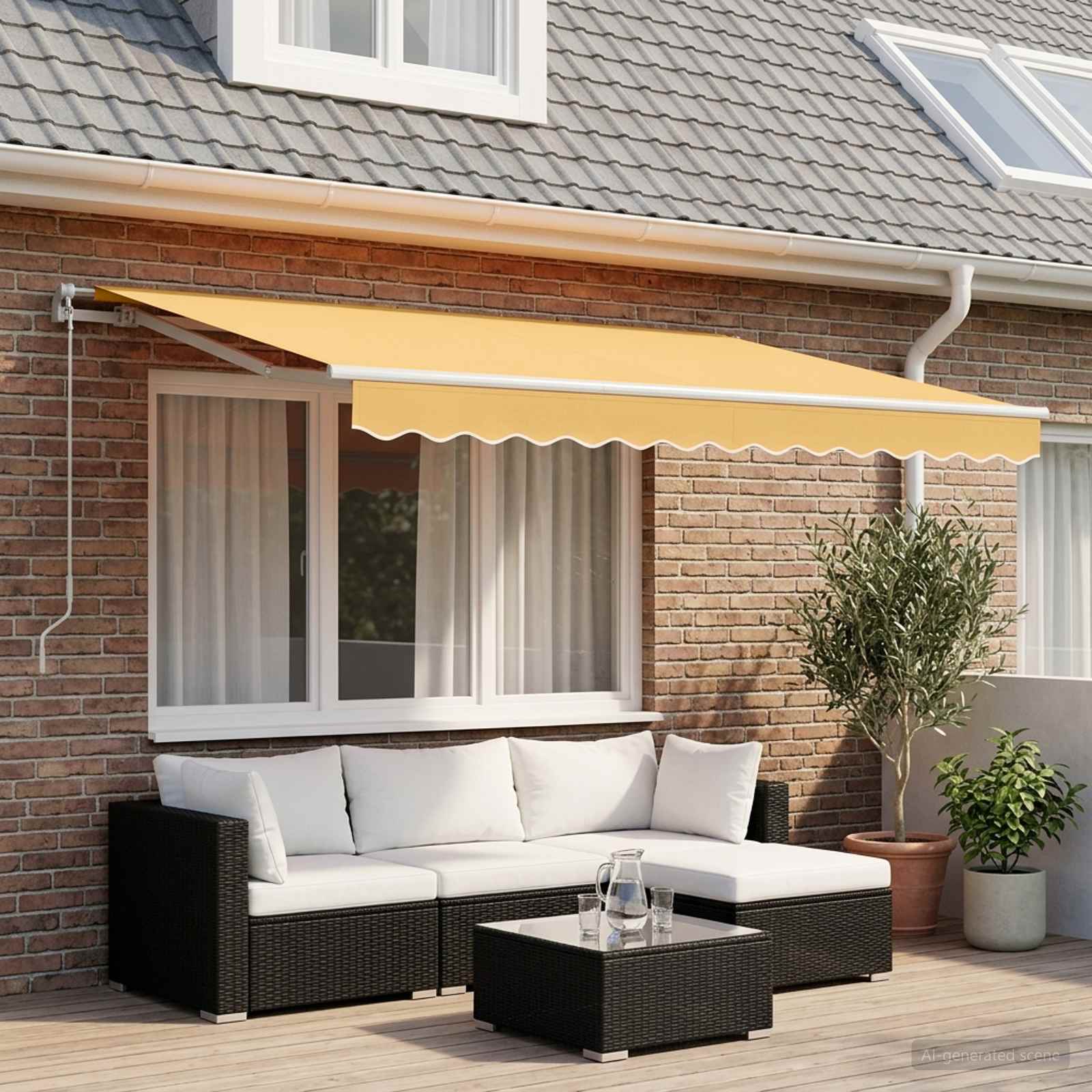 Ausziehbare Markise Sand 450 x 350 cm Polyester und Aluminium