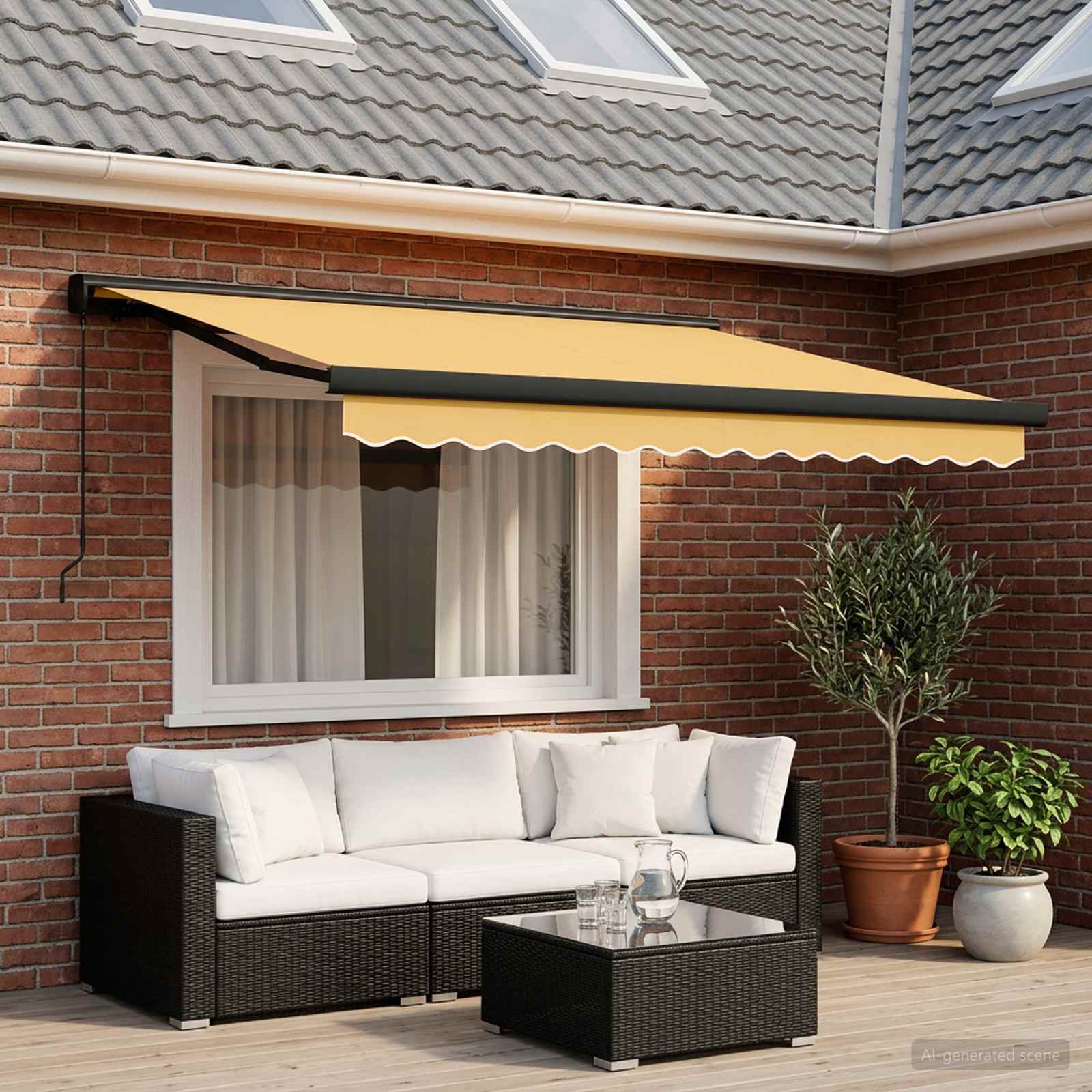 Ausziehbare Markise Sand 500 x 300 cm Leinen und Aluminium