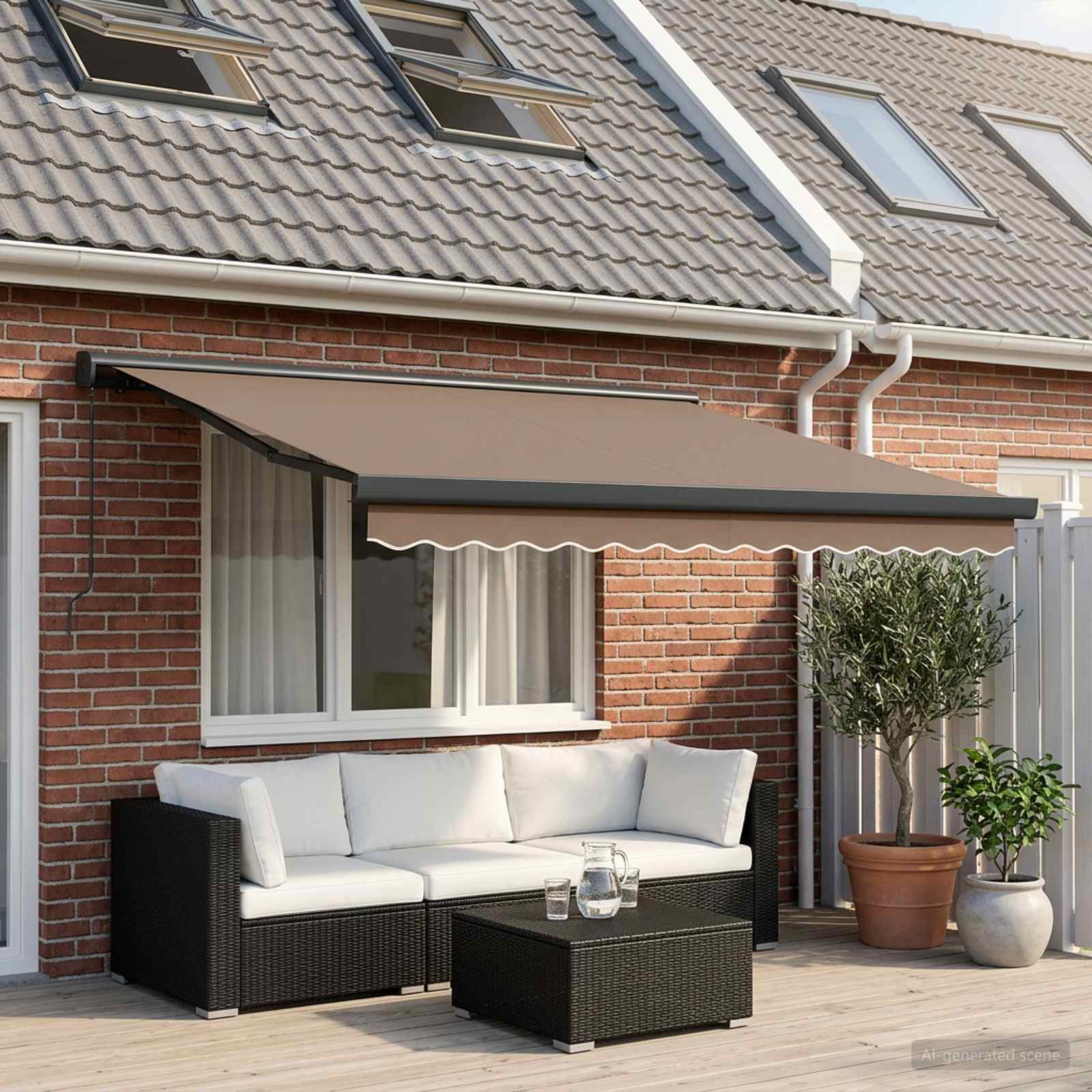 Ausziehbare Markise Taupe 500 x 300 cm Leinen und Aluminium