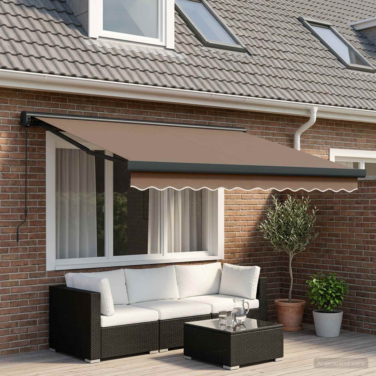 Ausziehbare Markise Taupe 500 x 300 cm Stoff und Metall