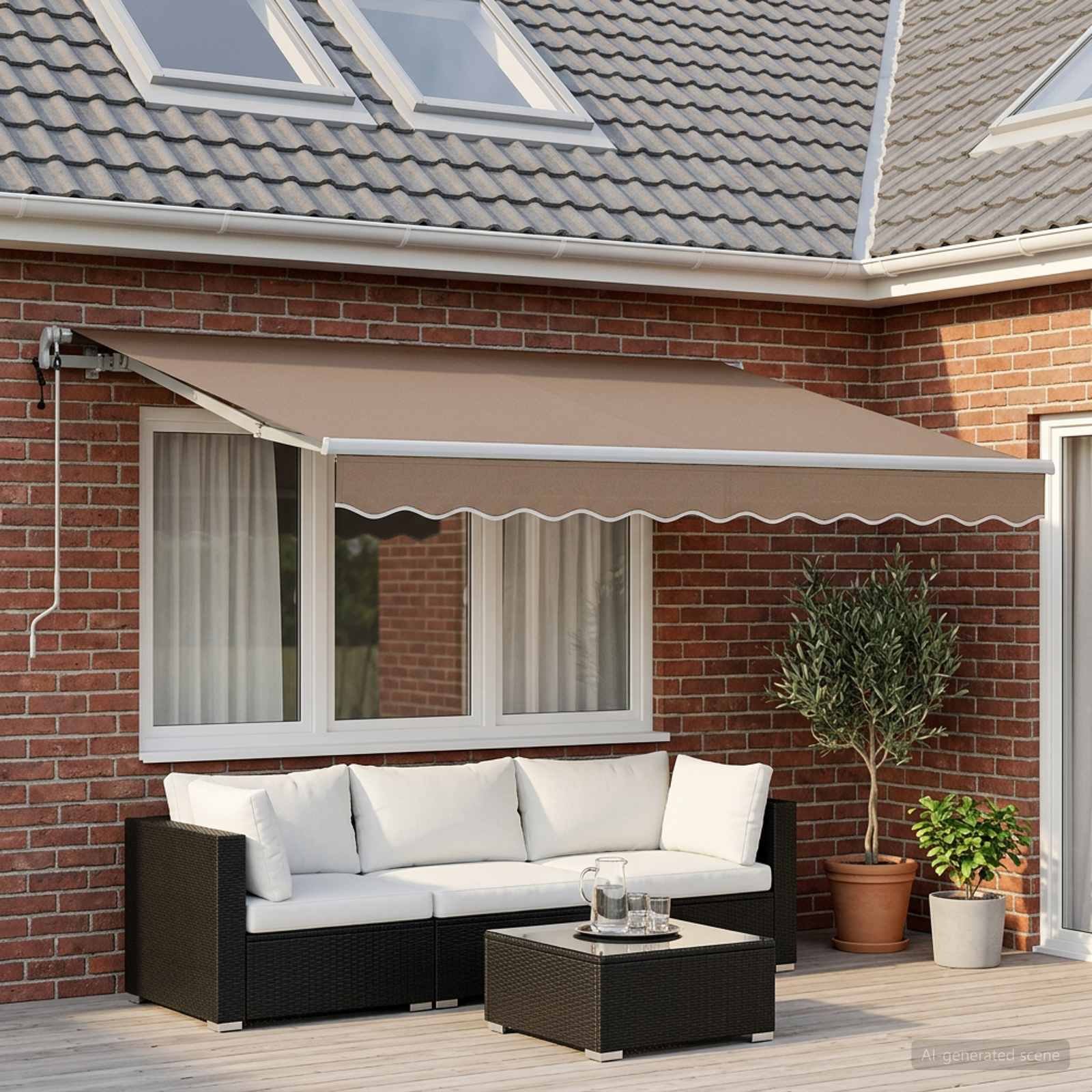 Ausziehbare Markise Taupe 600 x 300 cm Stoff und Aluminium