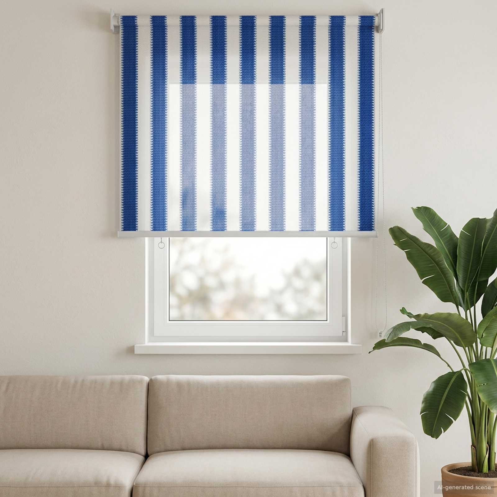 Außenrollo 90% UV-Block Blau-weiß gestreift 80 x 140 cm HDPE