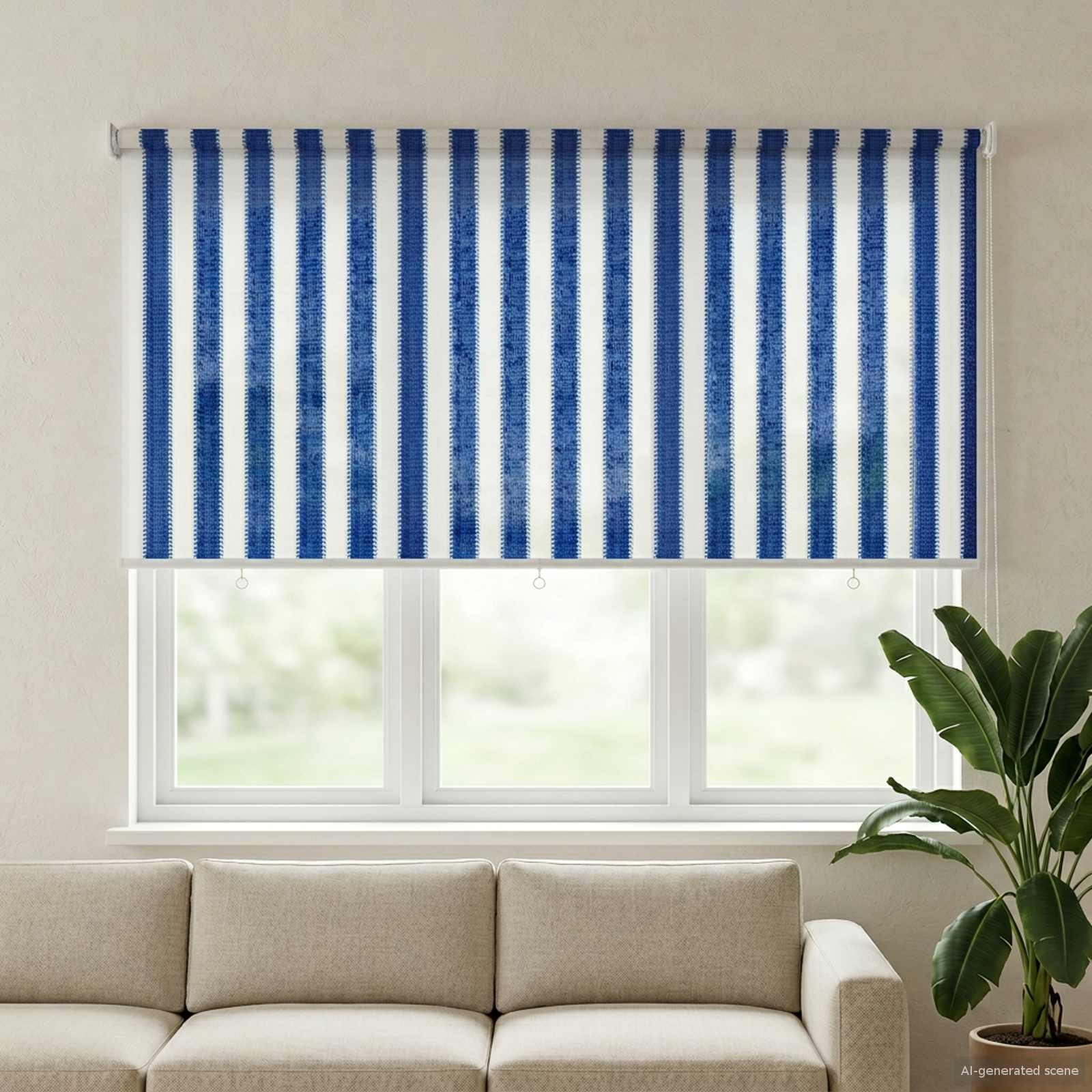 Außenrollo 90% UV-Block Blau-weiß gestreift 220 x 140 cm HDPE
