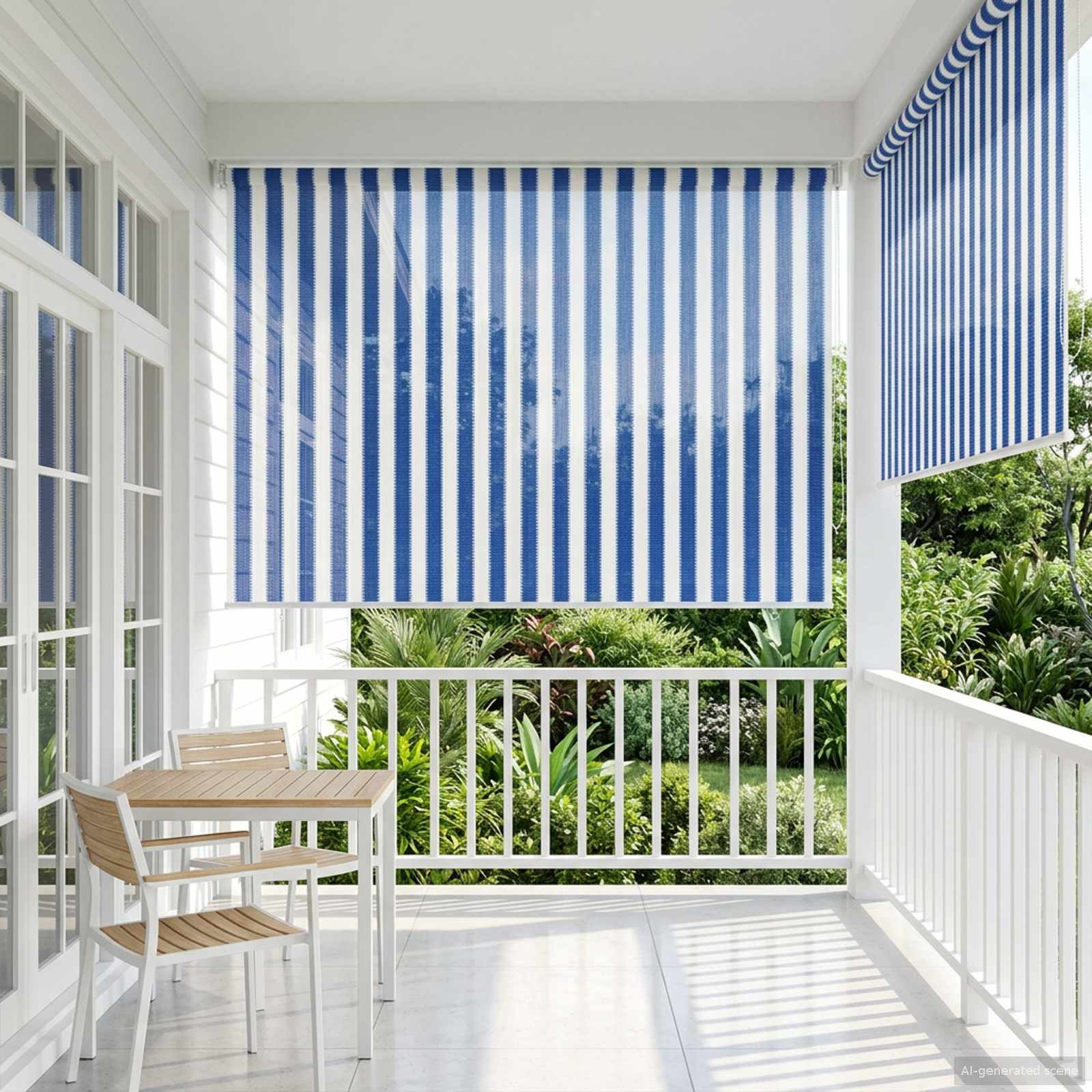 Außenrollo 90% UV-Block Blau-weiß gestreift 180 x 230 cm HDPE