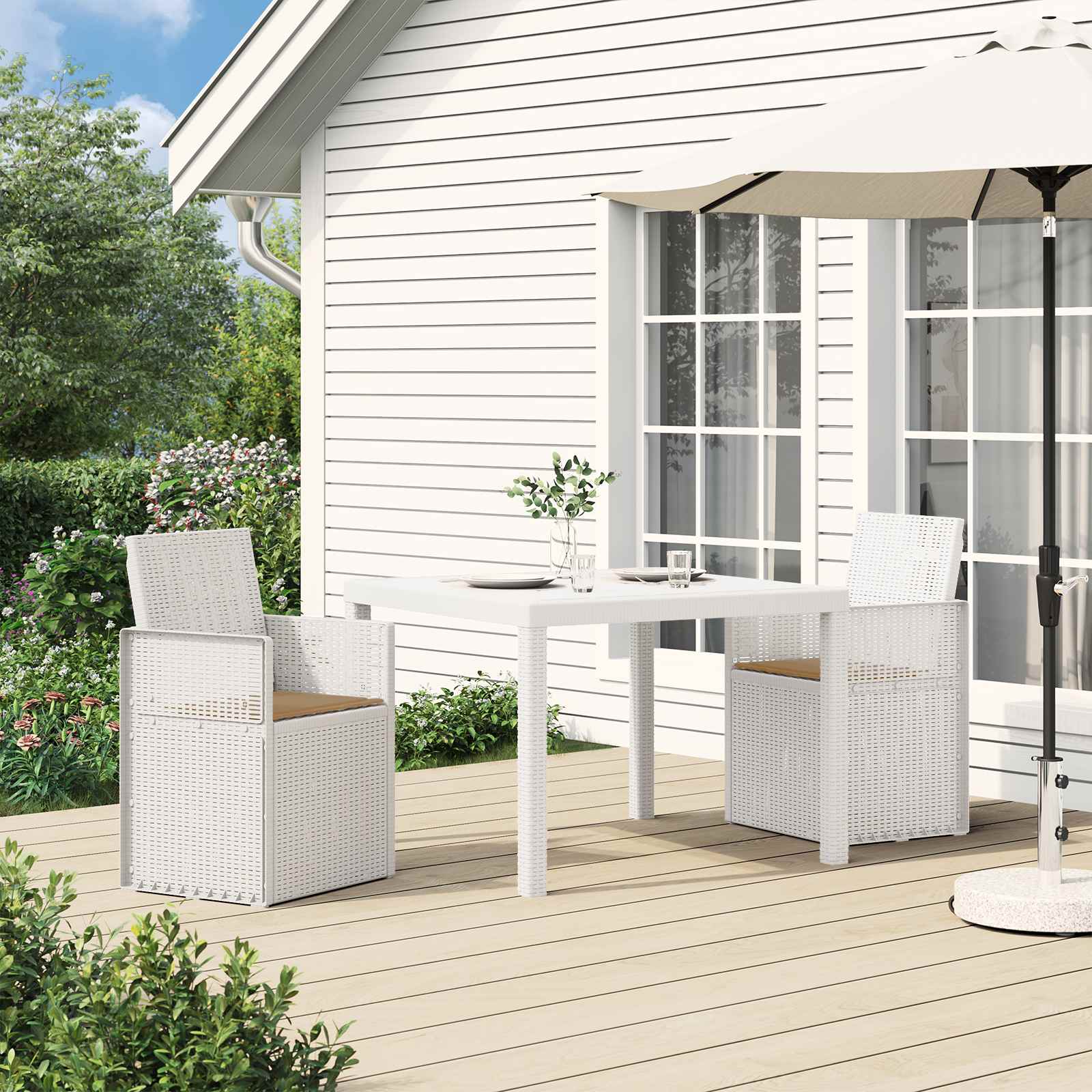 Garten Esszimmerstühle 2 stk. Weiß und Taupe PP