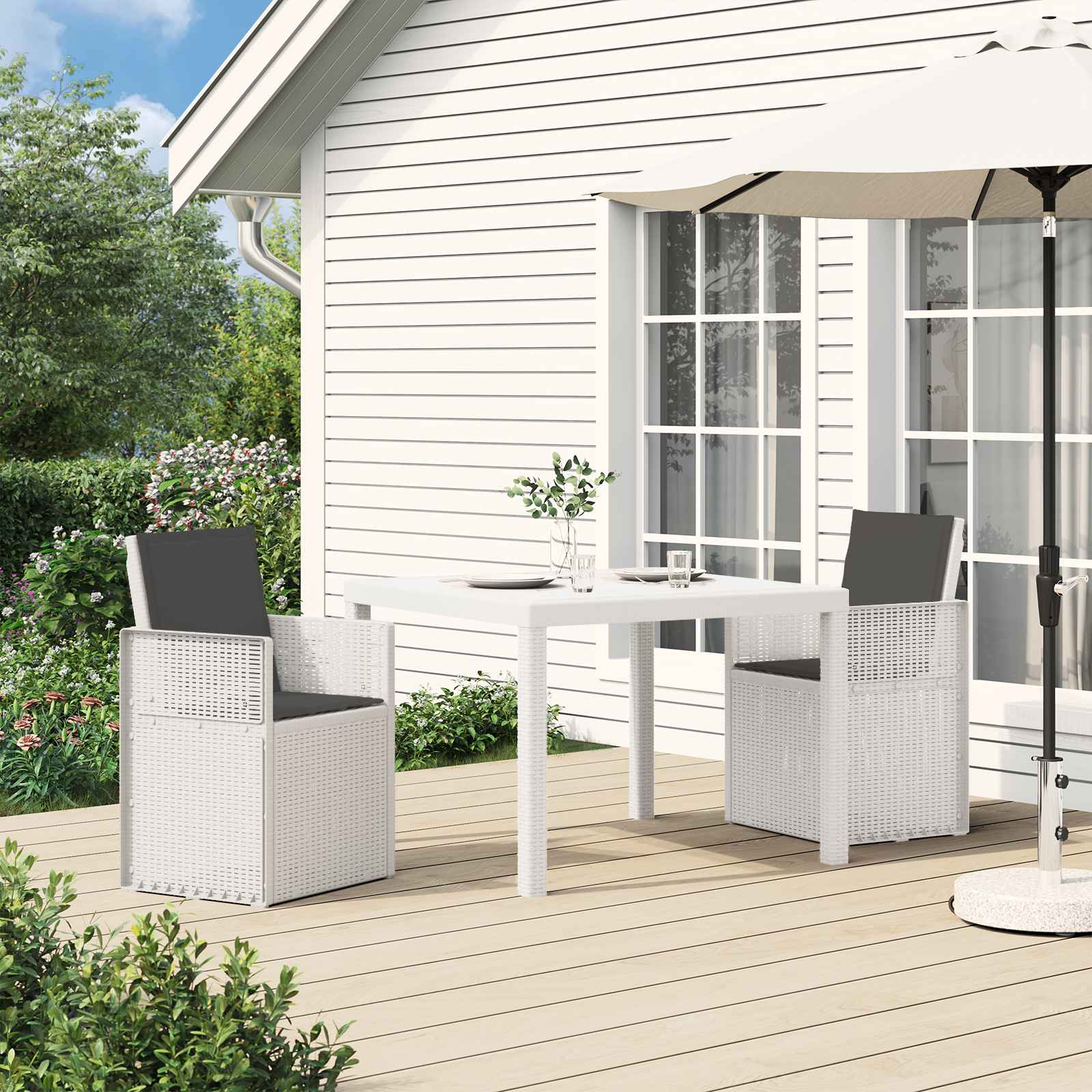 Garten Esszimmerstühle 2 stk. Weiß und Anthrazit PP