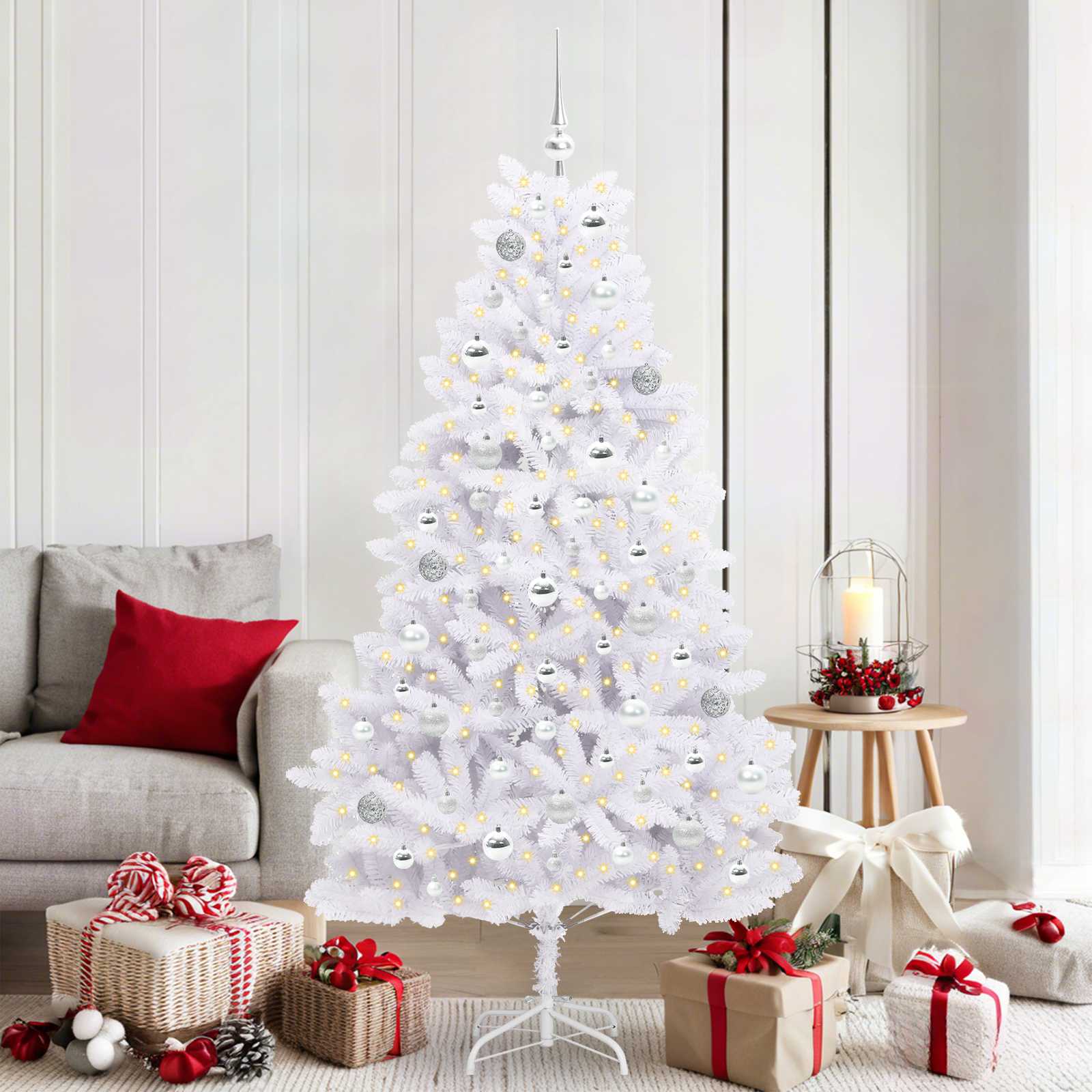 Künstlicher klappbarer Weihnachtsbaum Weiß 180 cm PVC und Stahl