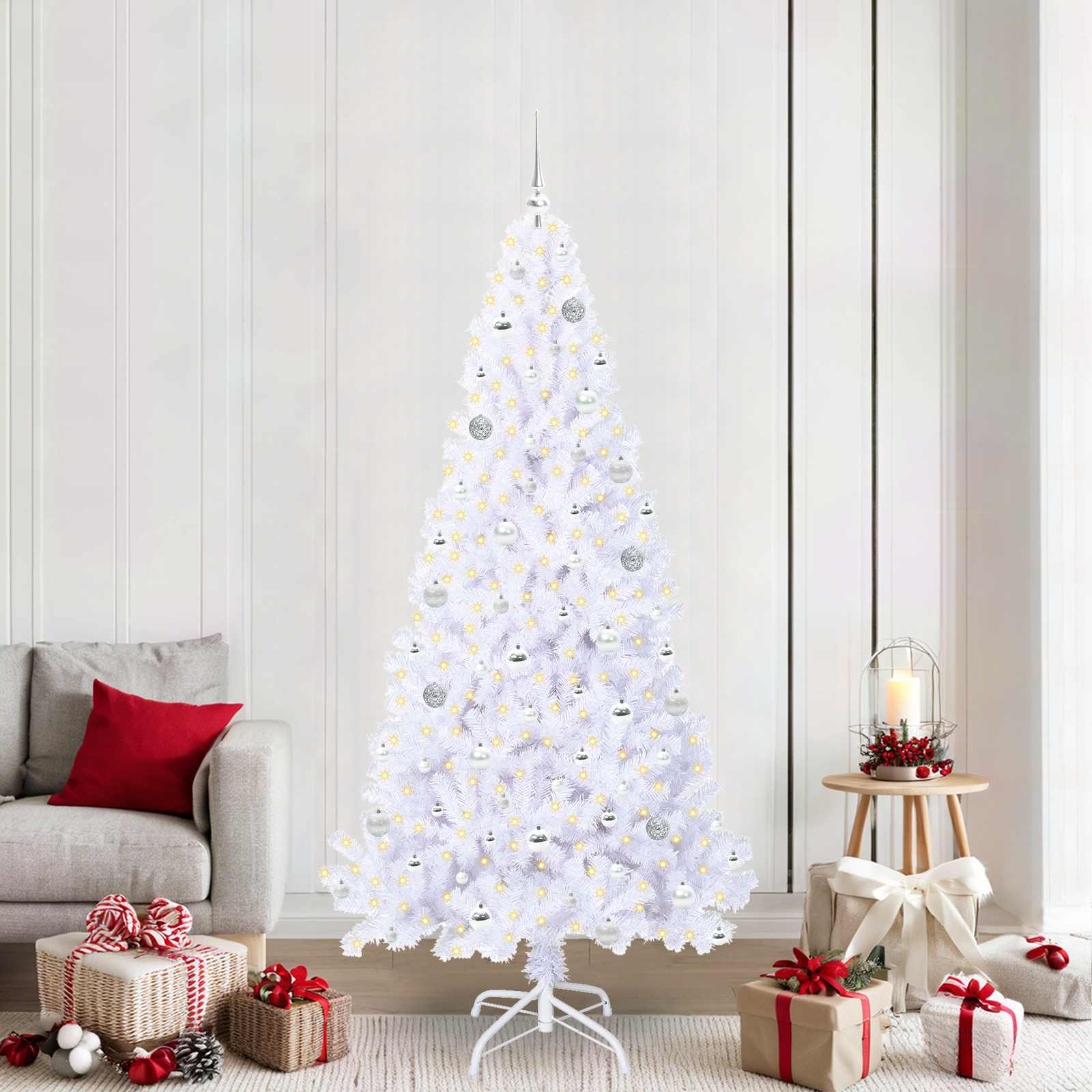 Künstlicher Weihnachtsbaum Weiß 210 cm PVC und Stahl