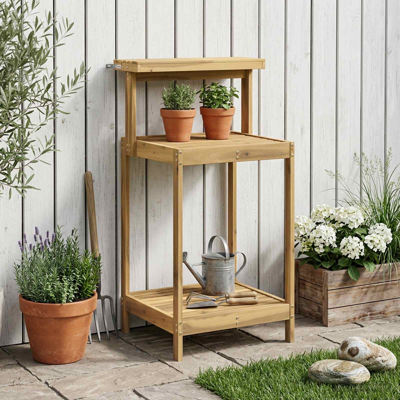 Outdoor Umtopfbank 56,5 x 48,5 x 107 cm Massivholz Akazie Weiß