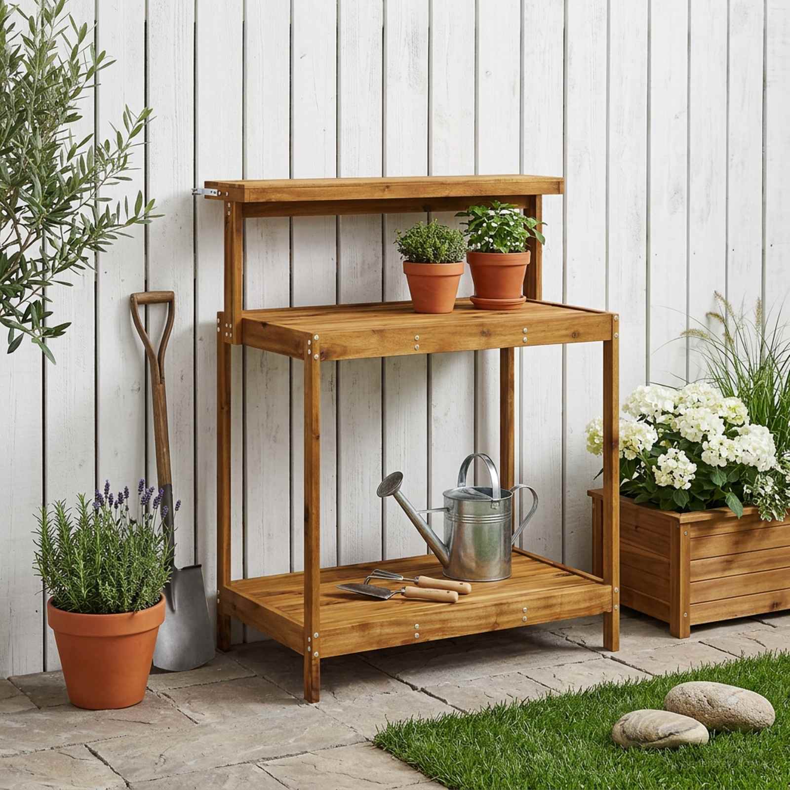 Outdoor Umtopfbank 86,5 x 48,5 x 106 cm Massivholz Akazie Natur