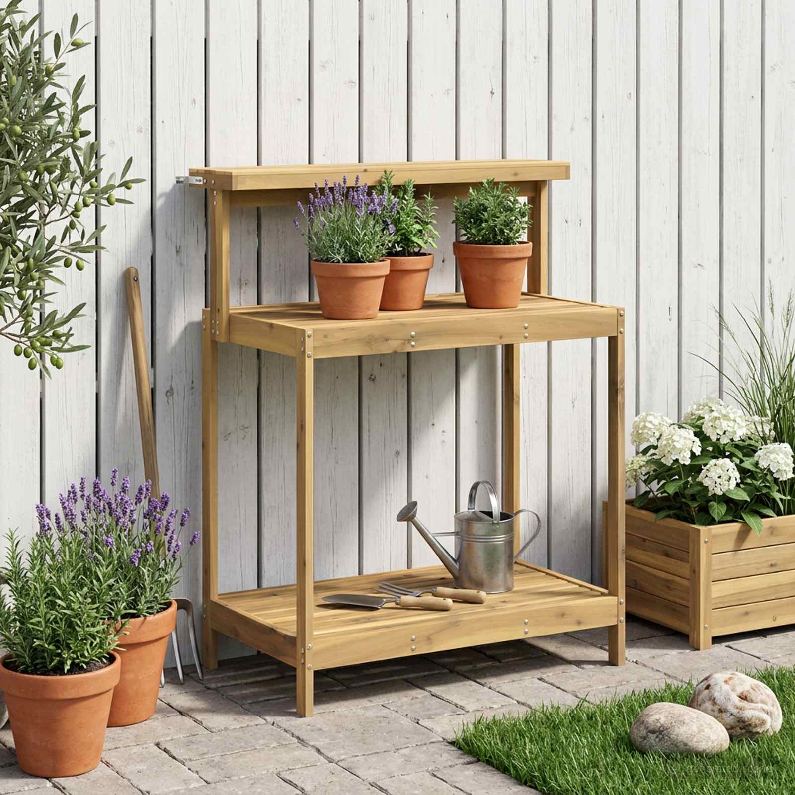 Outdoor Umtopfbank 86,5 x 48,5 x 106 cm Massivholz Akazie Weiß