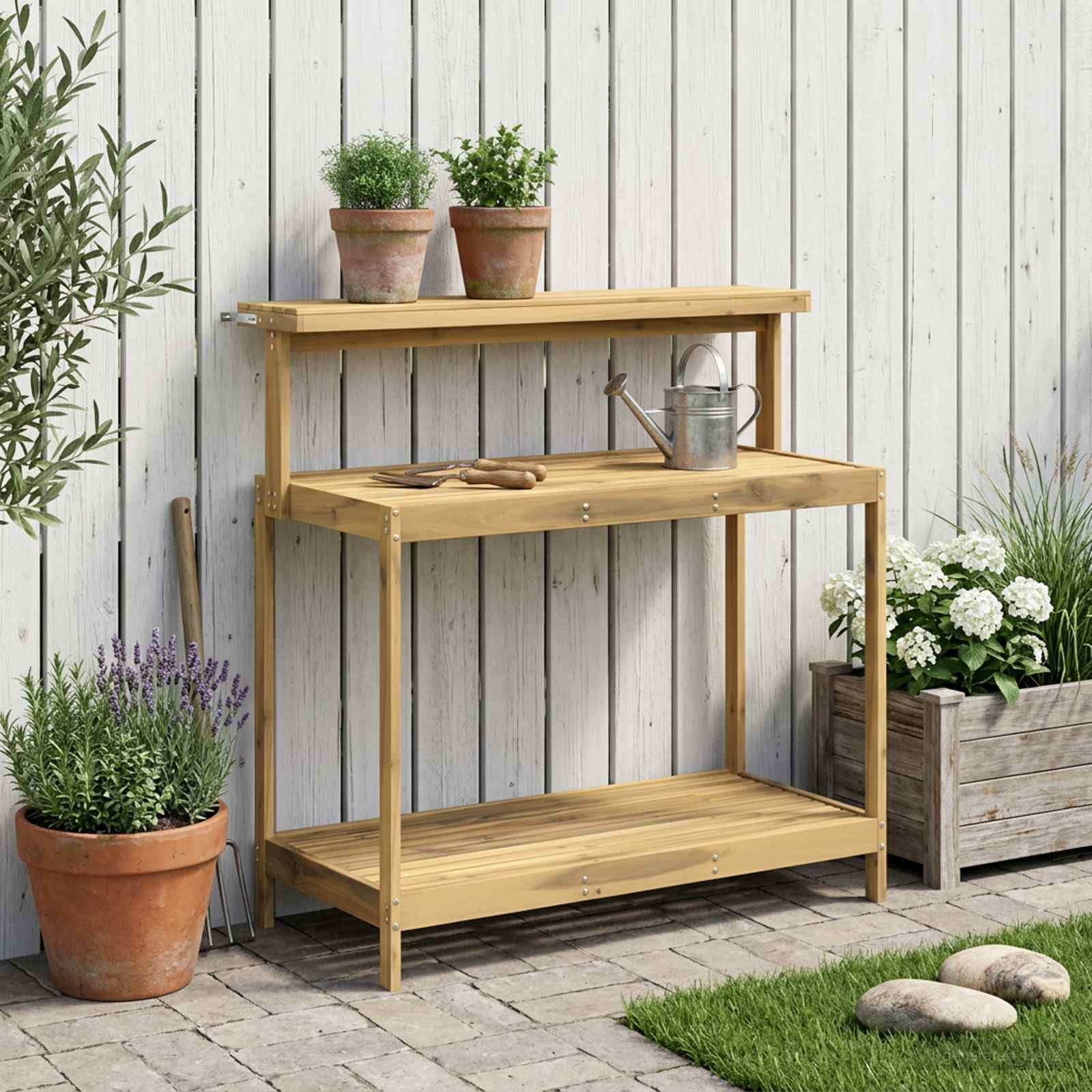 Outdoor Umtopfbank 111,5 x 48,5 x 107 cm Massivholz Akazie Weiß