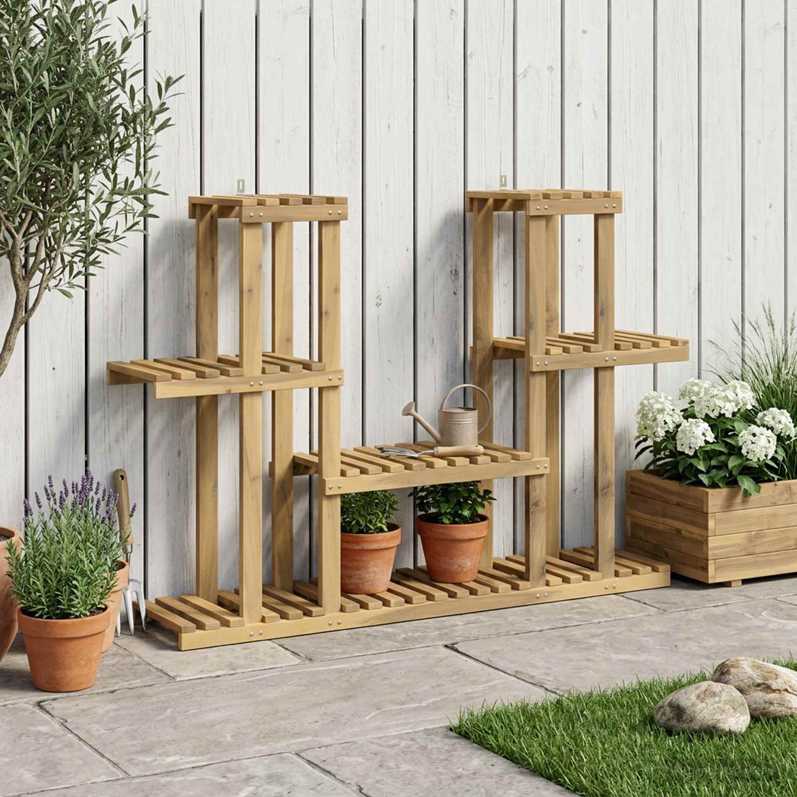 Pflanzenständer Weiß 123 x 25 x 78,5 cm Massivholz Akazie