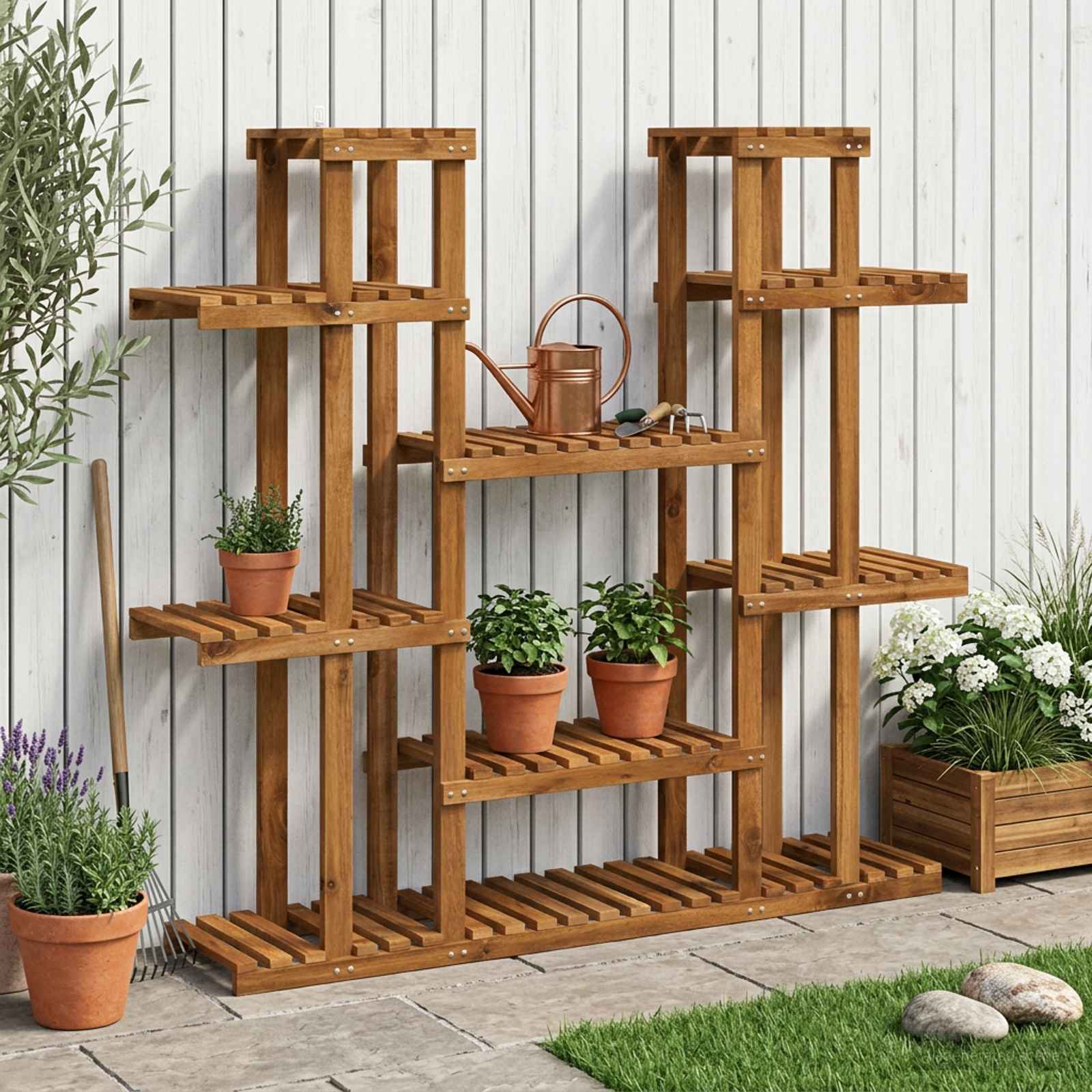 Pflanzenständer Natur 123 x 25 x 114,5 cm Massivholz Akazie