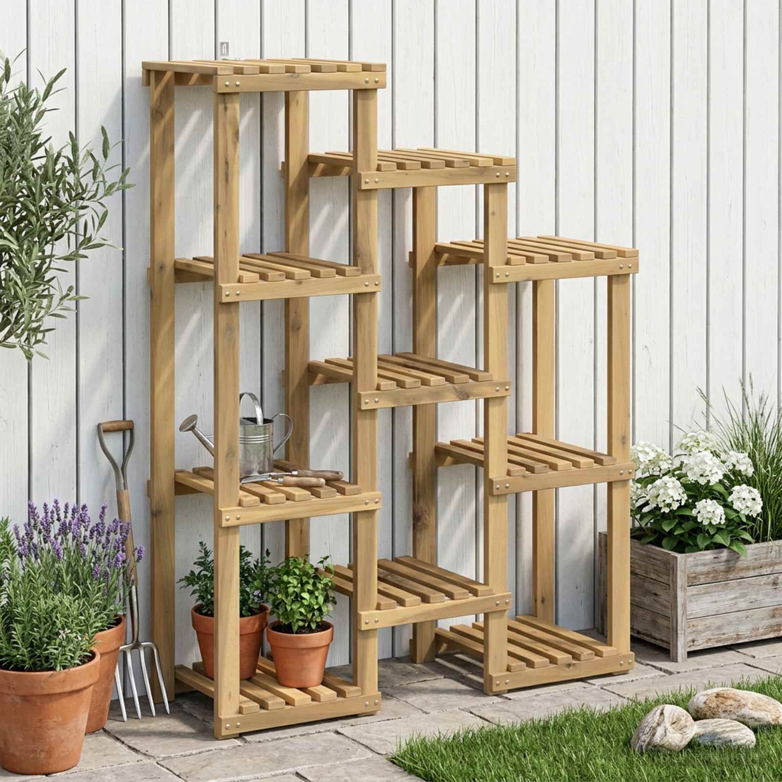 Pflanzenständer Weiß 85 x 30 x 114,5 cm Massivholz Akazie