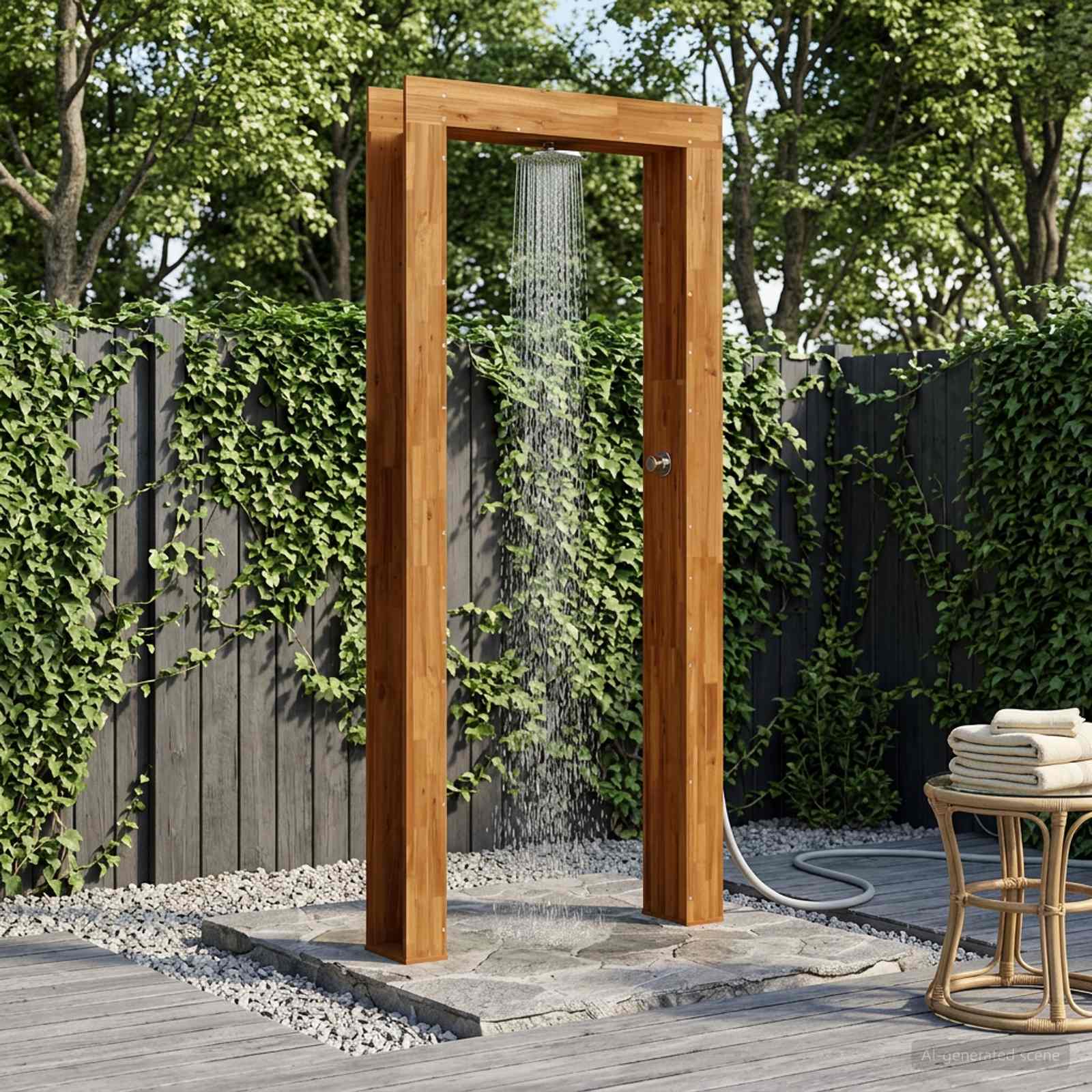 Gartendusche 226 cm Massives Akazienholz und Edelstahl Natur