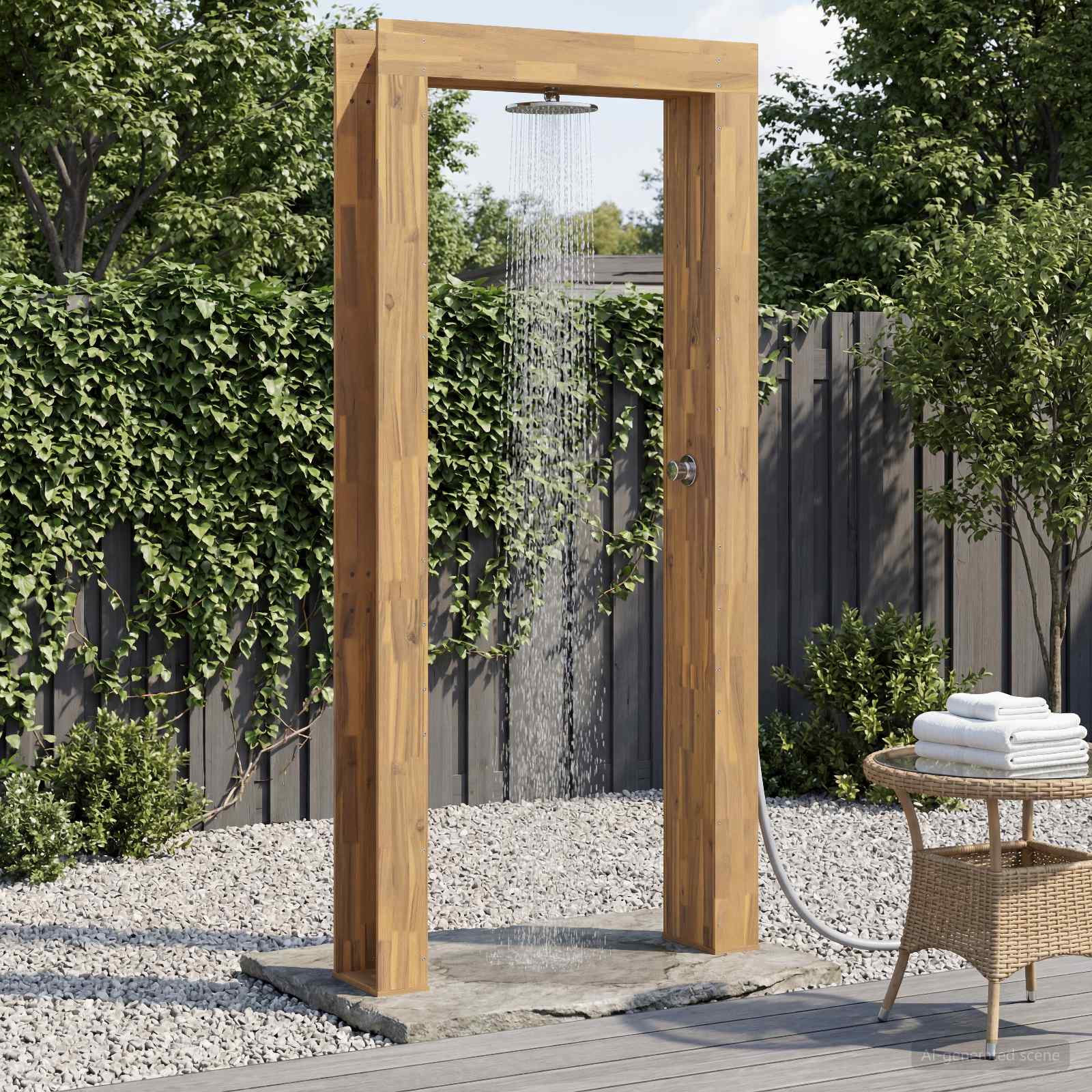 Gartendusche 226 cm Massives Akazienholz und Edelstahl Weiß