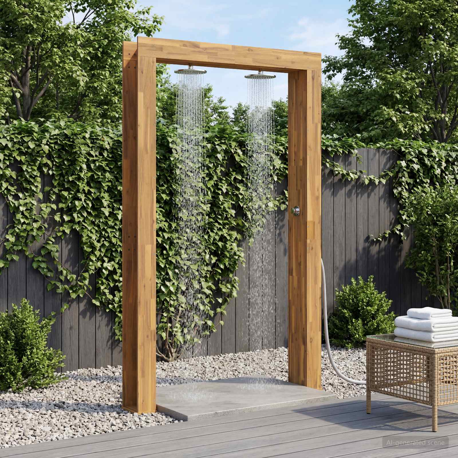 Gartendusche 226 cm Massives Akazienholz und Edelstahl Weiß
