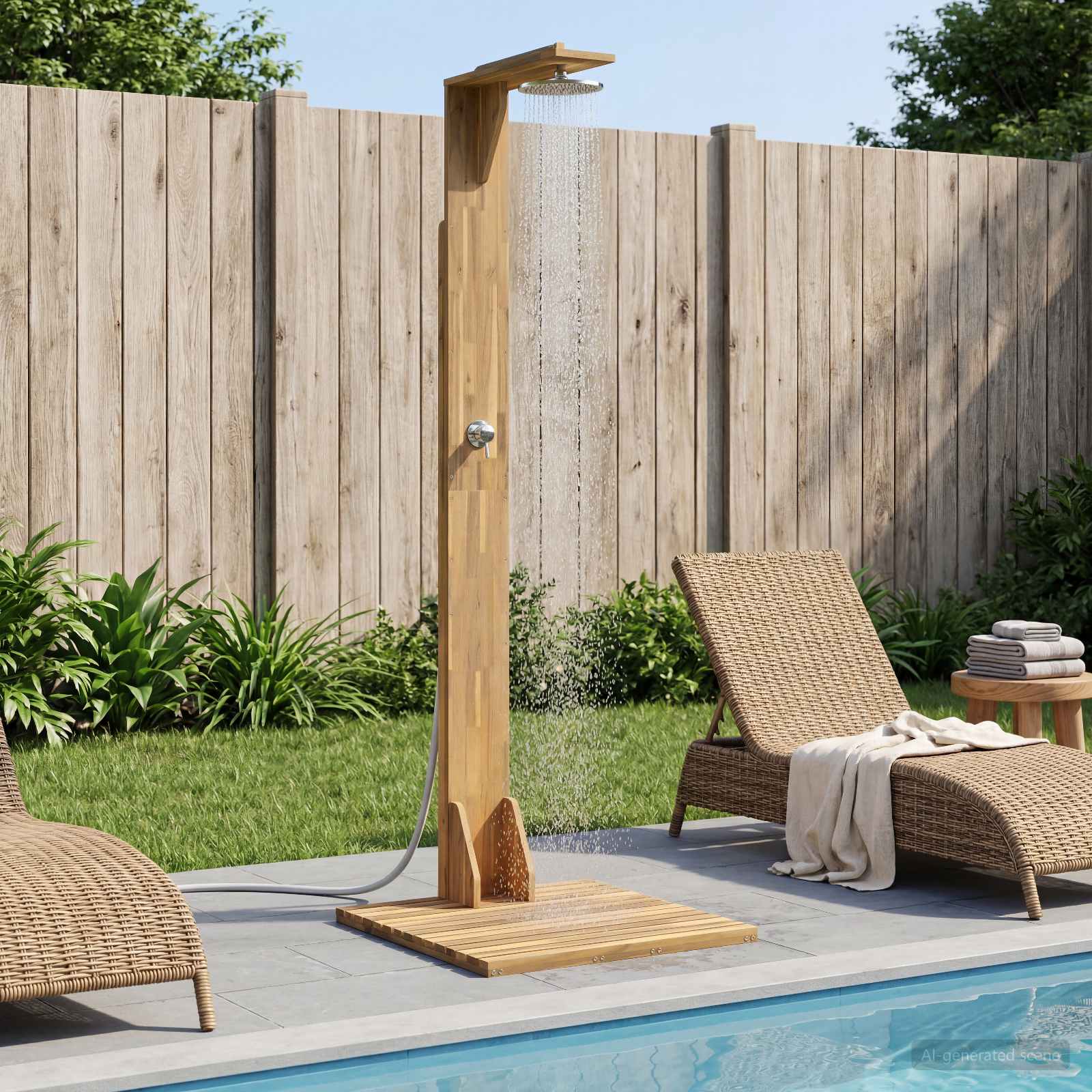 Gartendusche 219 cm Massives Akazienholz und Edelstahl Weiß