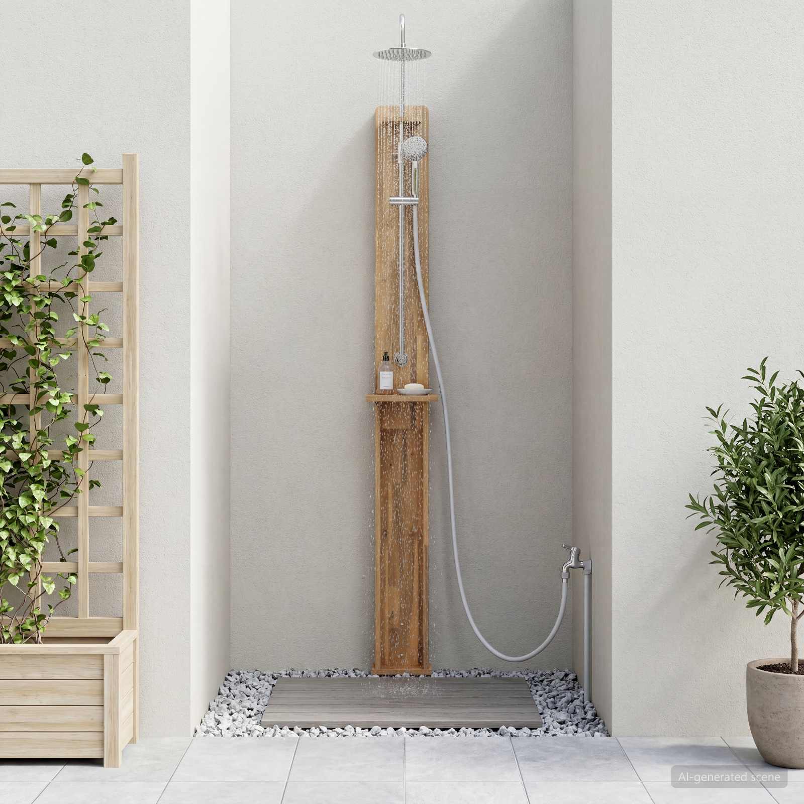 Gartendusche 257 cm Massives Akazienholz und Edelstahl Weiß