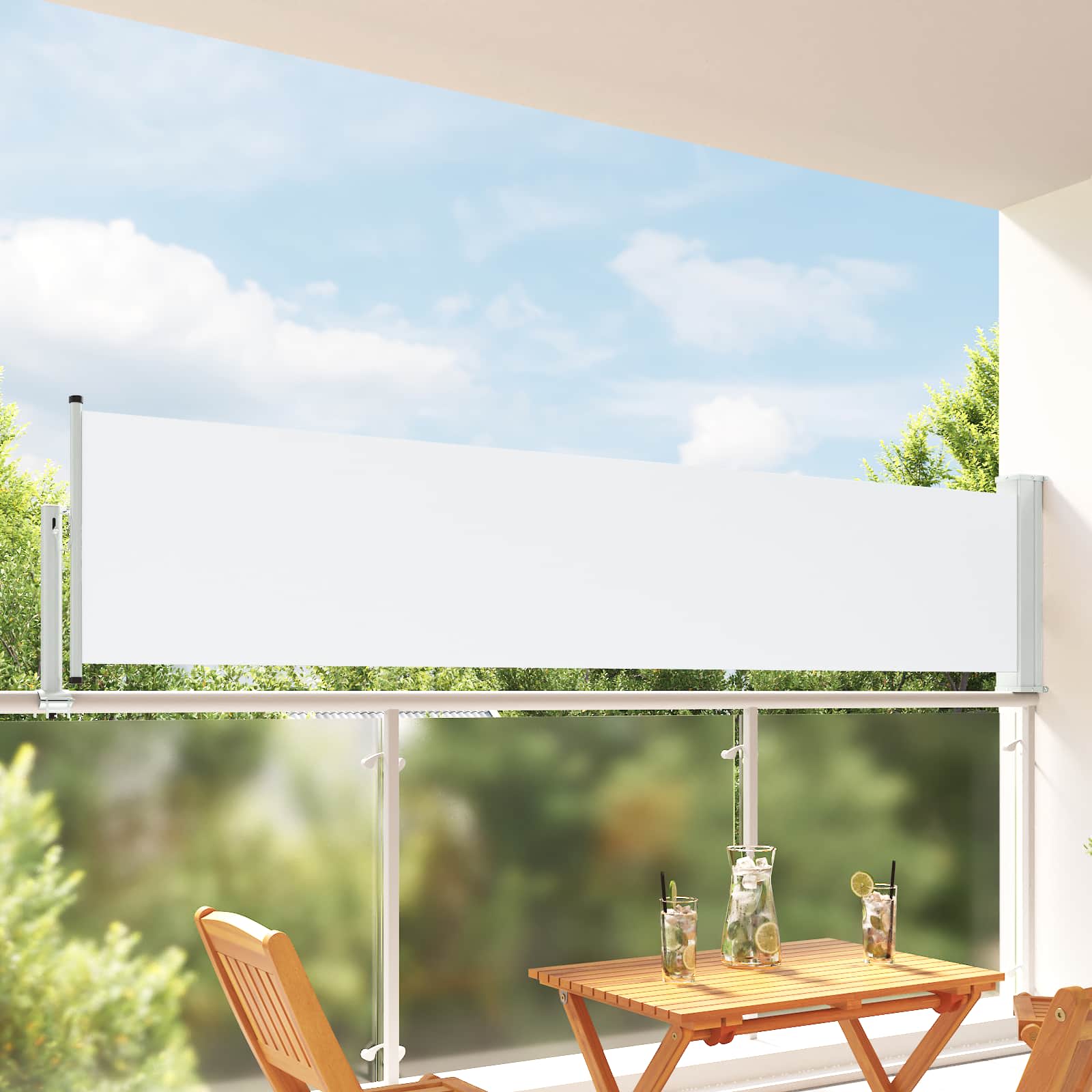 Seitenmarkise 80 x 300 cm 100% Polyester Eisen Stahl Rechteckig