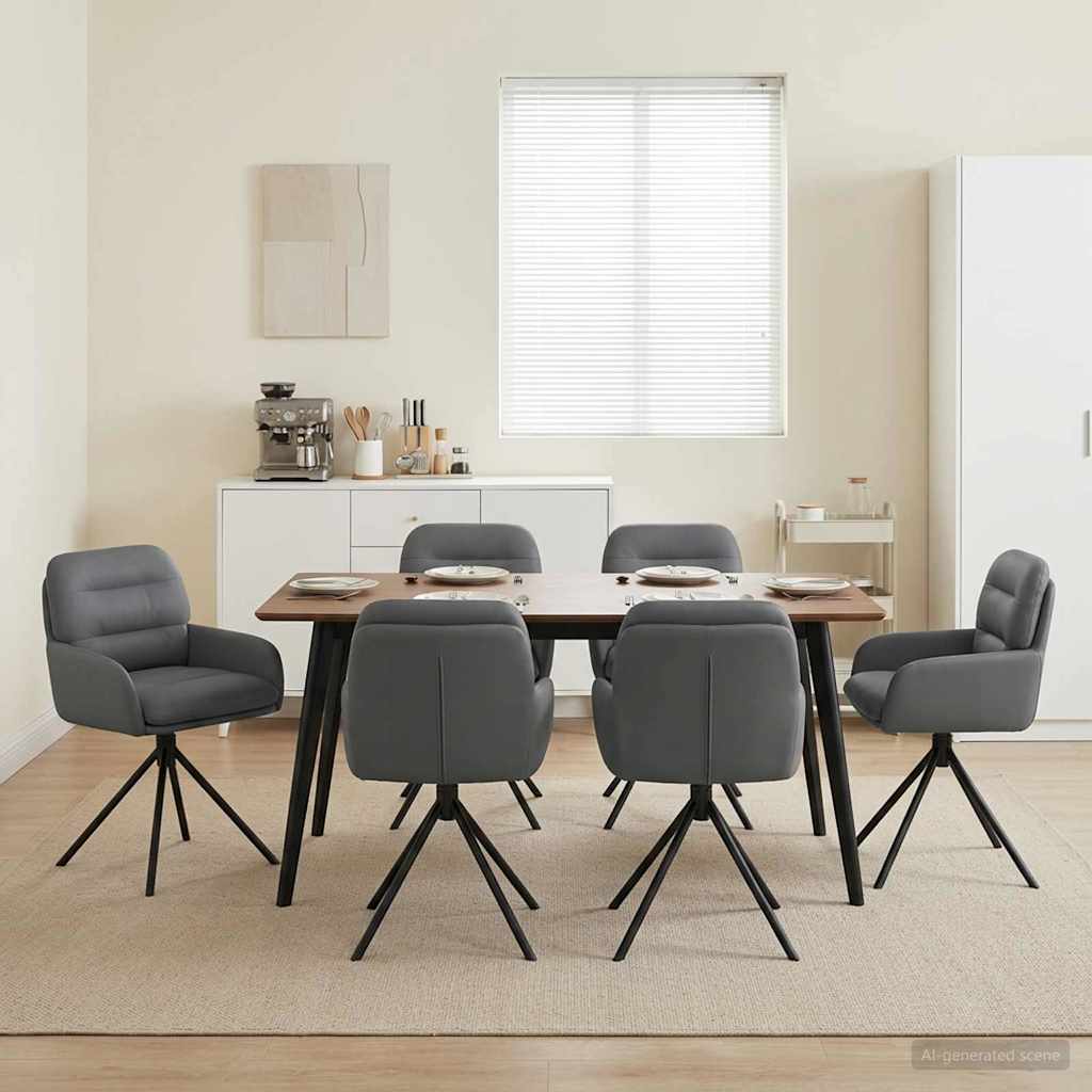 Drehstuhl Esszimmer 6 stk. Kunstleder Grau 59 x 59,5 x 90 cm