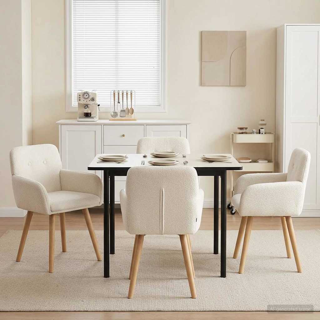 Esszimmerstühle 4 stk. Bouclé Creme 59 x 57 x 85 cm