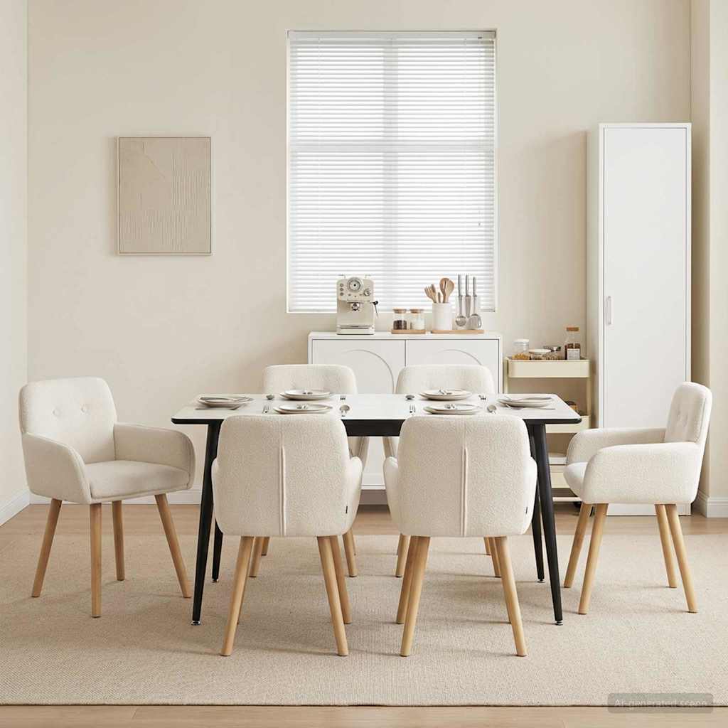 Esszimmerstühle 6 stk. Bouclé Creme 59 x 57 x 85 cm