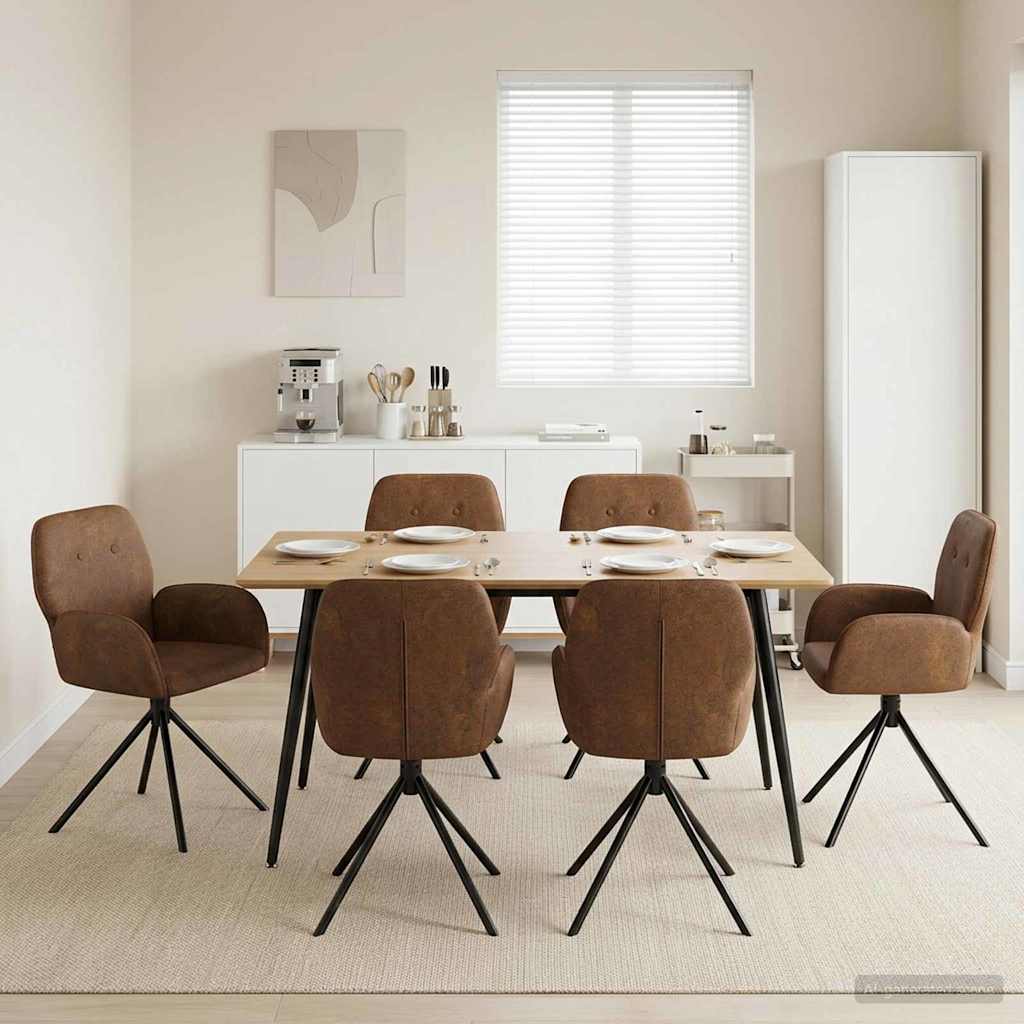 Drehstuhl Esszimmer 6 stk. Kunstwildleder Braun 54 x 55 x 86 cm