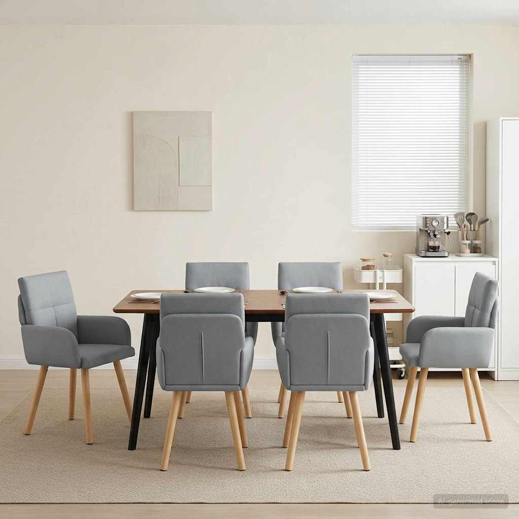 Esszimmerstühle 6 stk. Stoff Hellgrau 60 x 56 x 96 cm