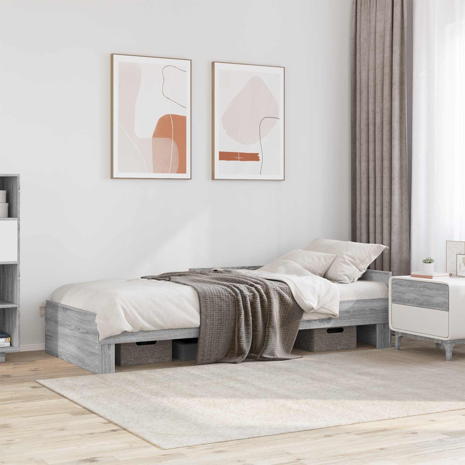 Bettgestell mit Kopfteil Sonoma-Grau 80 x 200 cm Holzwerkstoff