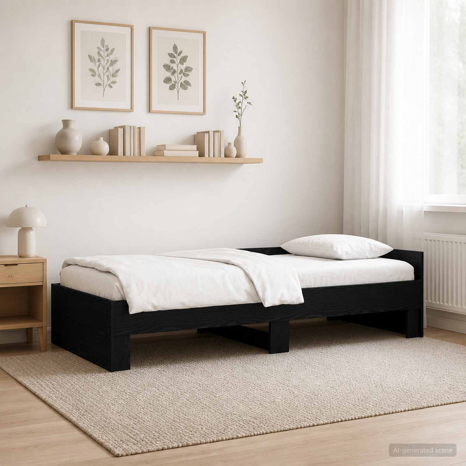 Bettgestell mit Kopfteil Schwarz Eichen-Optik 80 x 200 cm