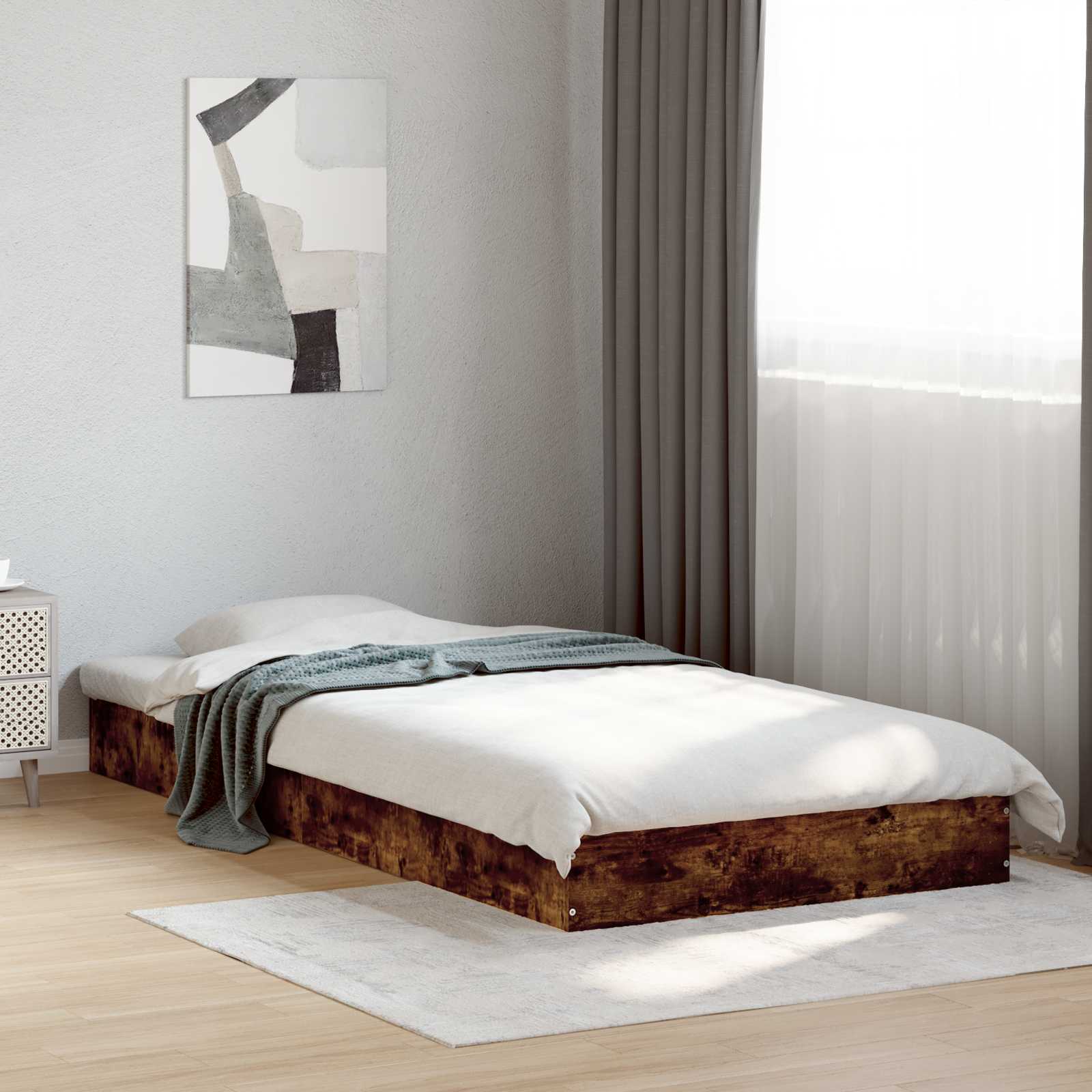 Bodenbettgestell Räuchereiche 80 x 200 cm Holzwerkstoff