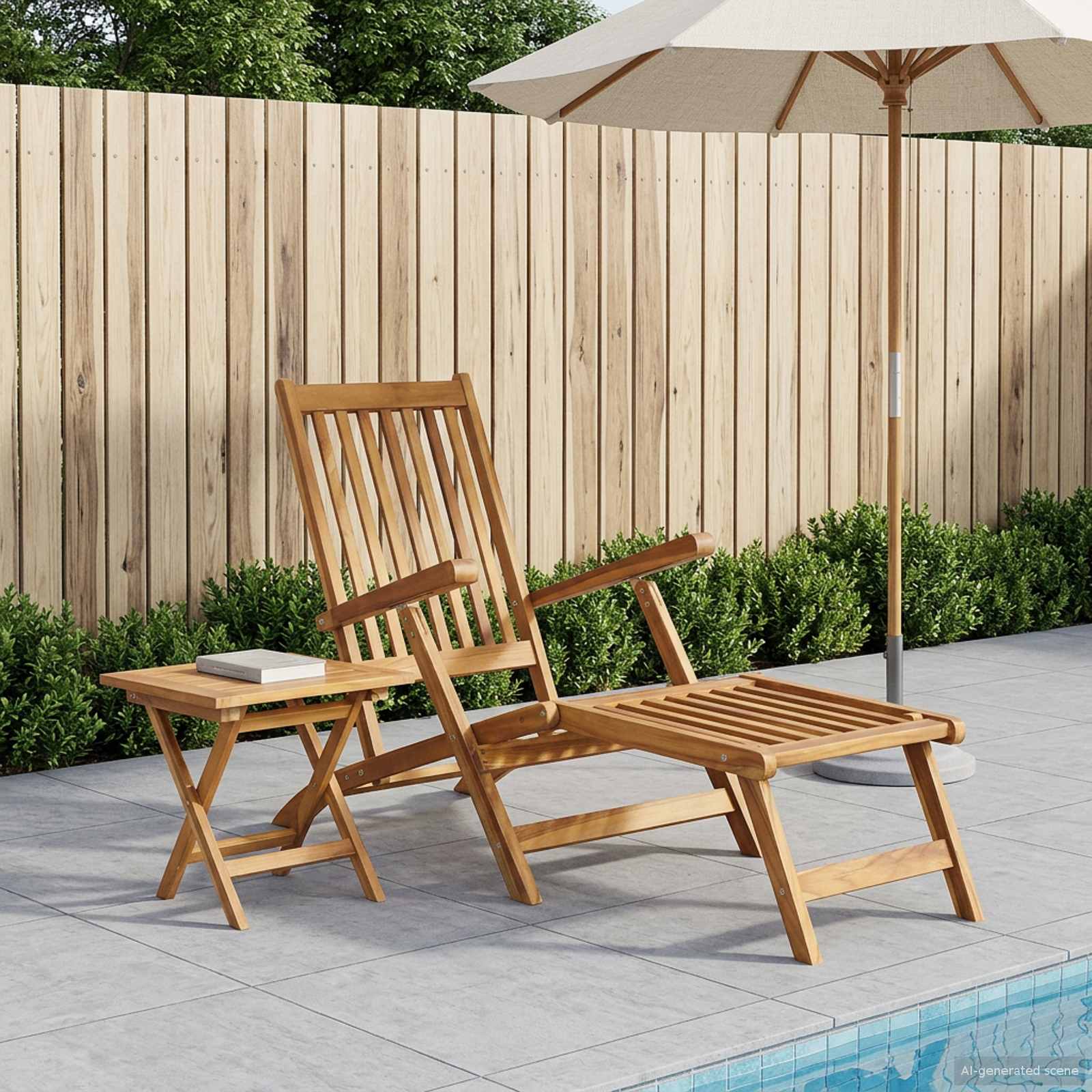 Klappdeckstuhl mit Tisch Natur Massivholz Teak