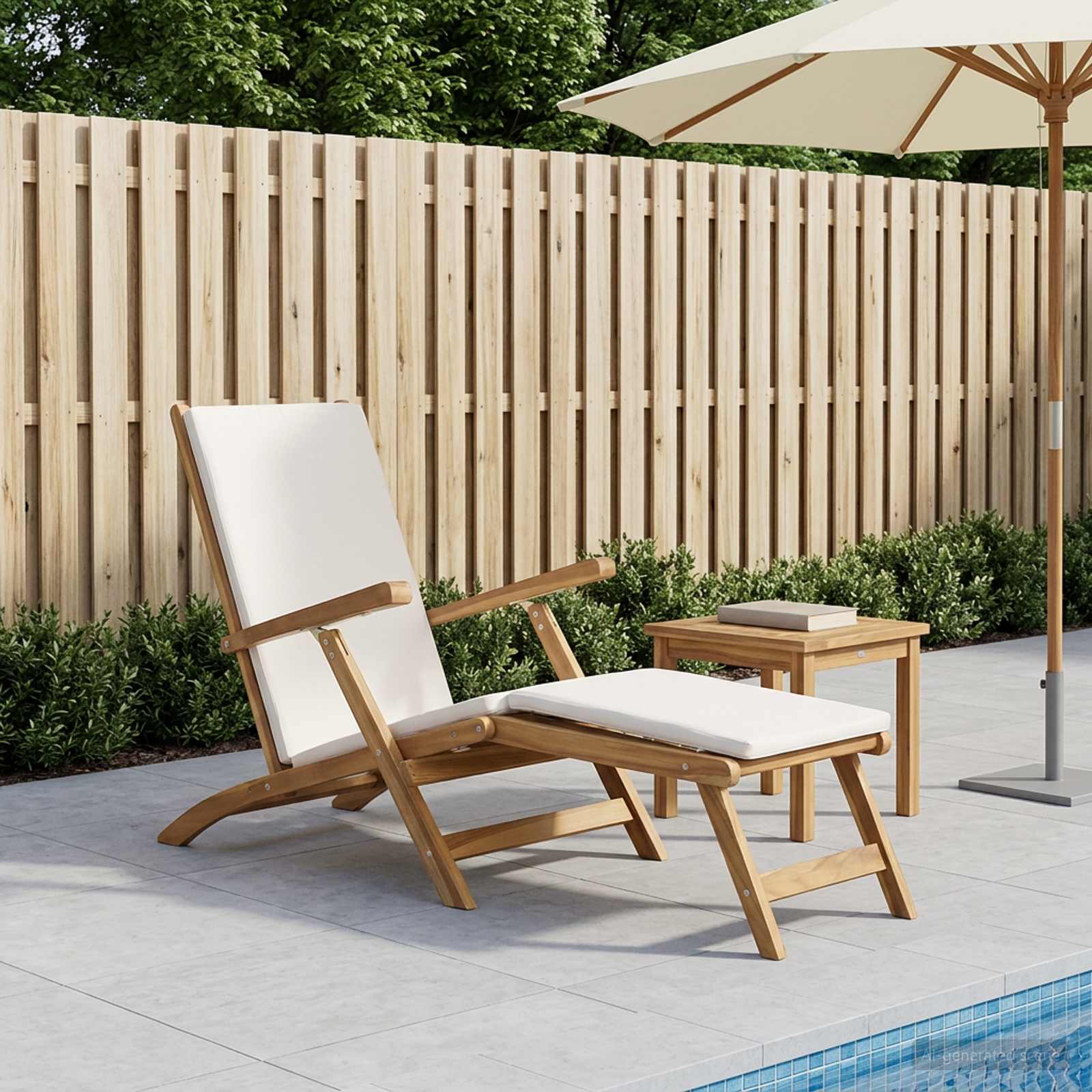 Klappliegestuhl mit Kissen Weiß Massivholz Teak