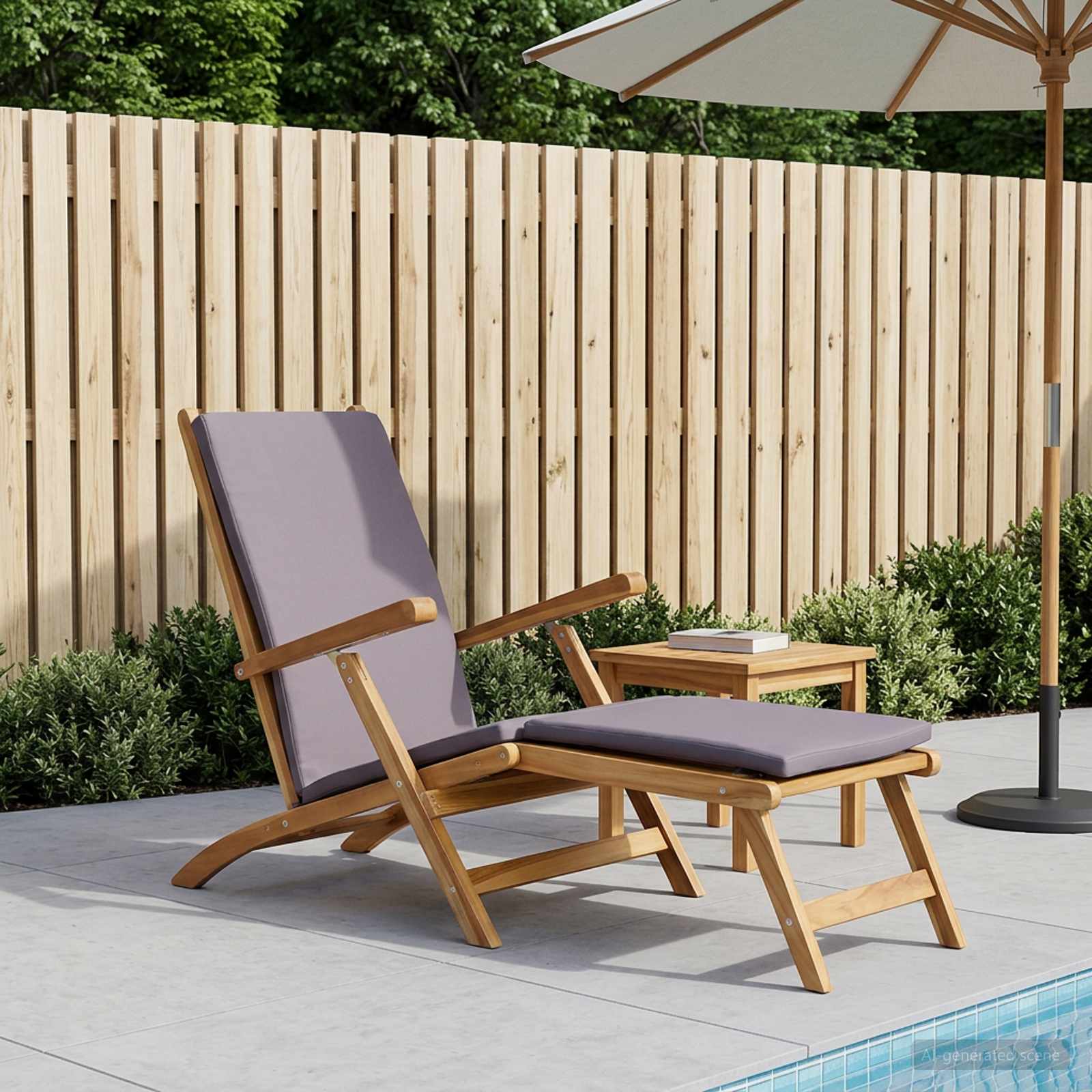 Klappliegestuhl mit Kissen Dunkelgrau Massivholz Teak