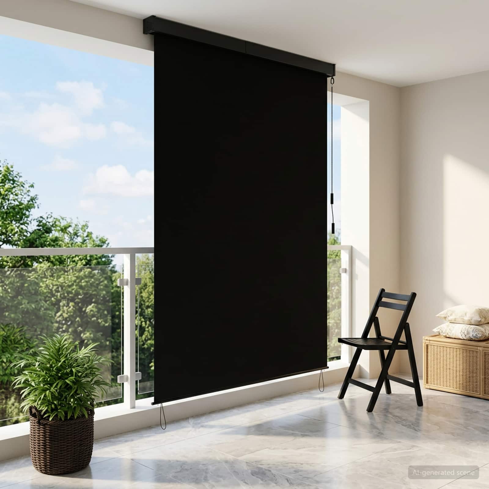 Rollo Schwarz 60 x 250 cm Stoff und Aluminium
