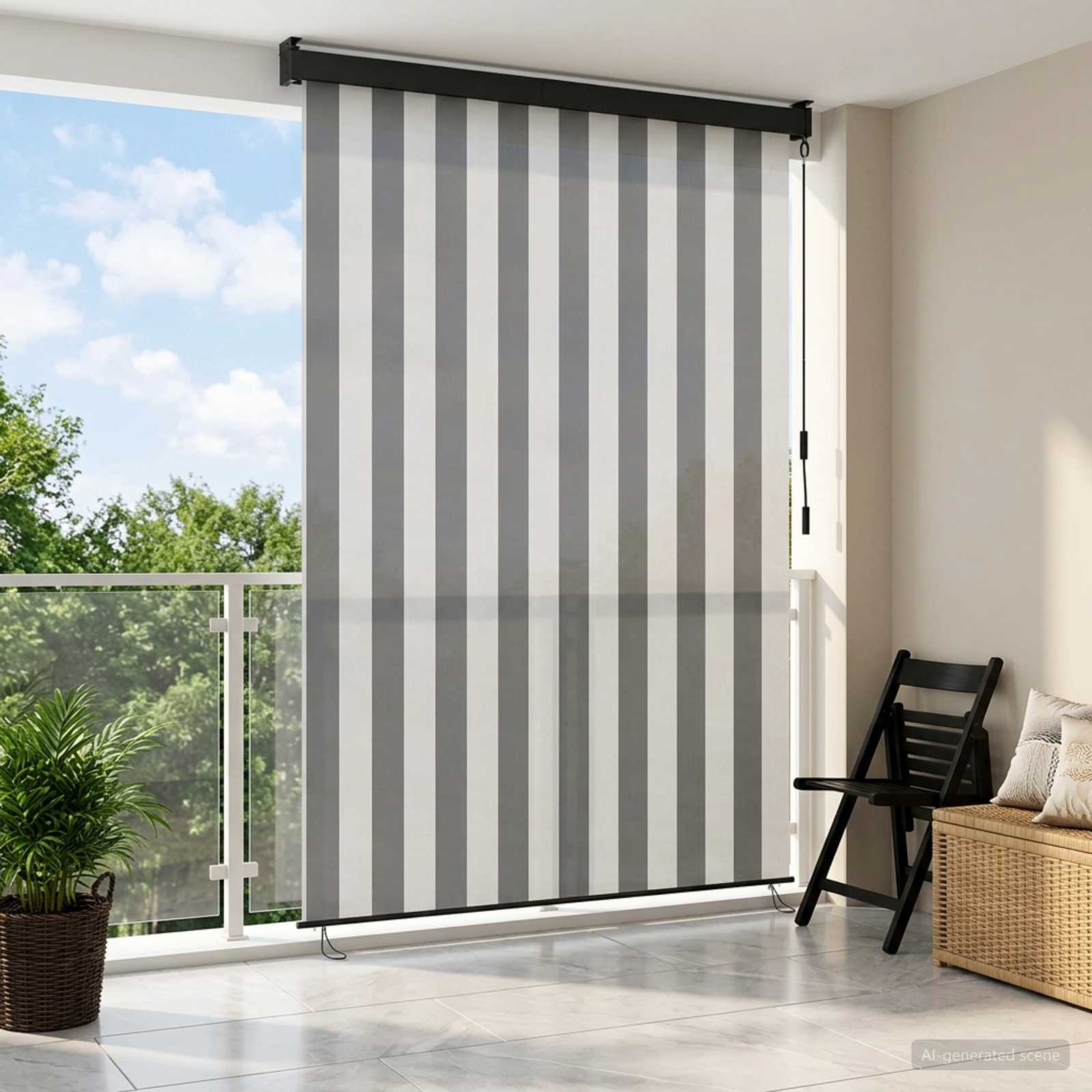 Rollo Anthrazit und Weiß 60 x 250 cm Stoff und Aluminium