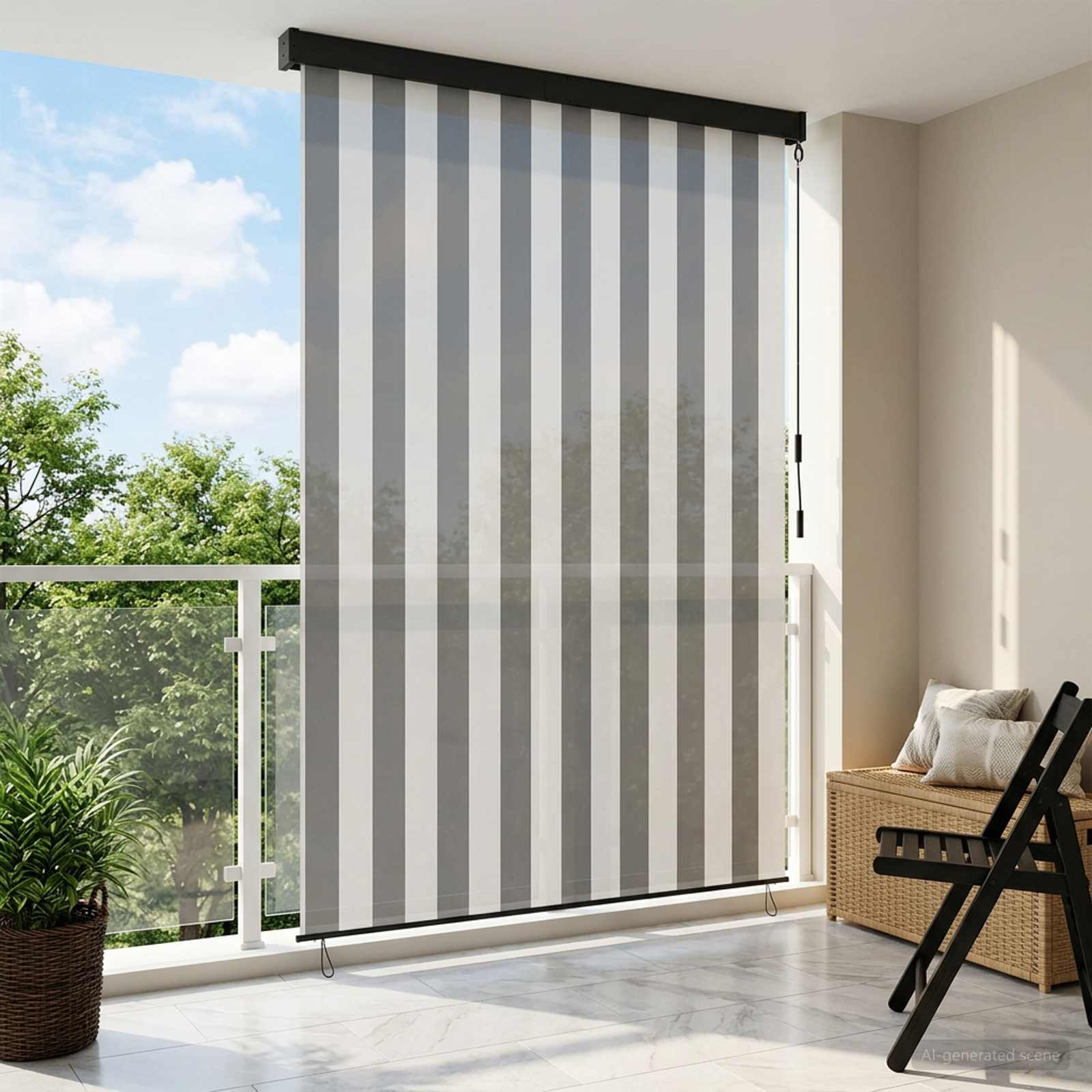 Rollo Anthrazit und Weiß 120 x 250 cm Stoff und Aluminium