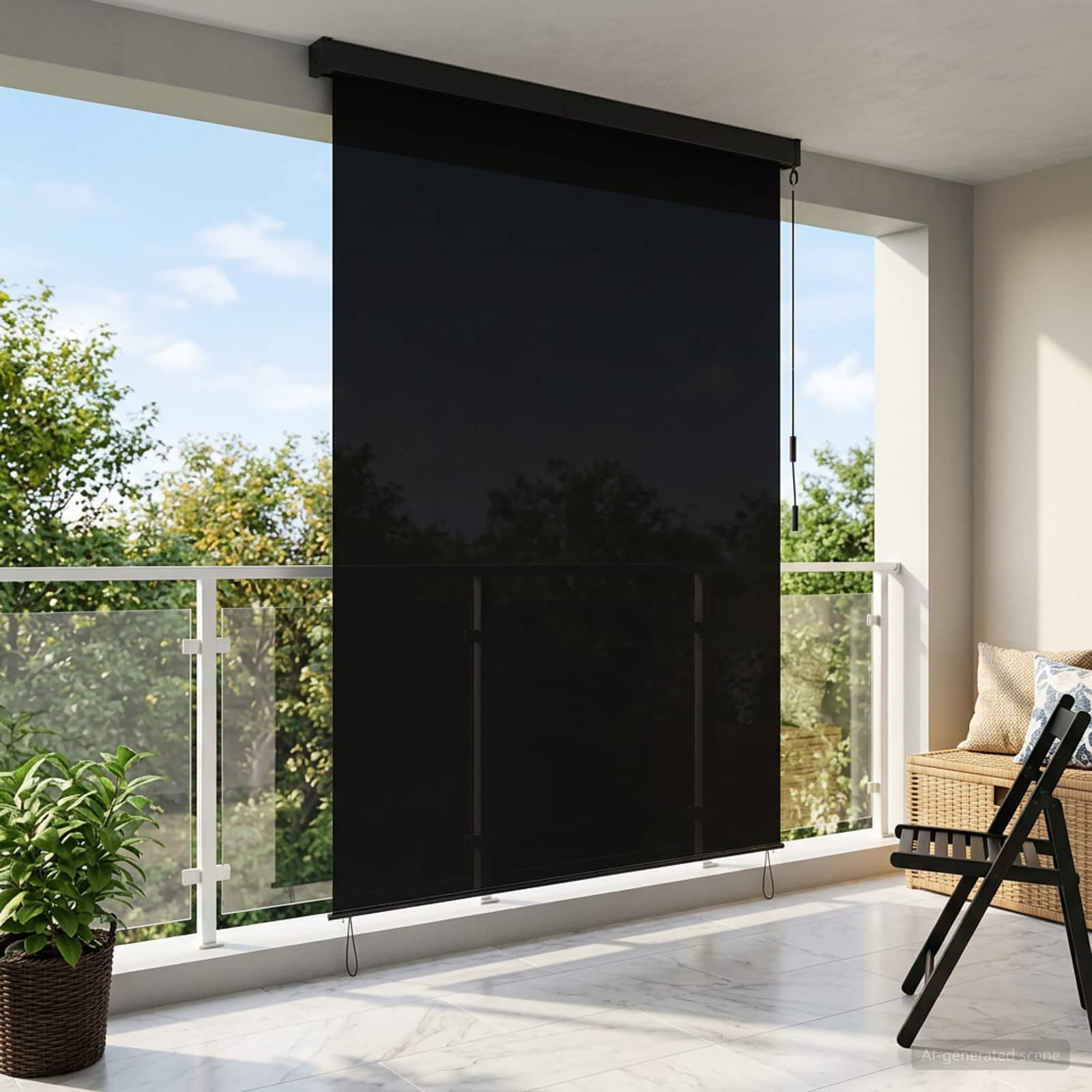 Rollo Schwarz 140 x 250 cm Stoff und Aluminium
