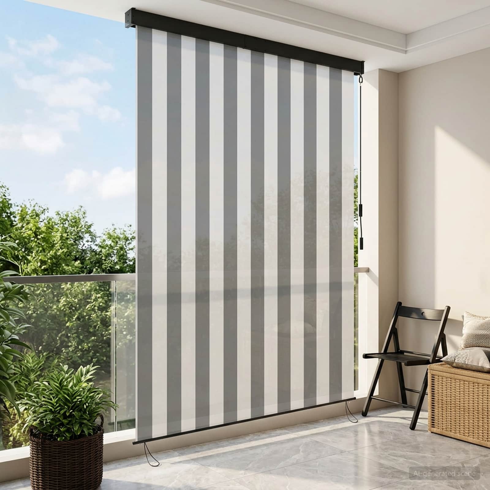 Rollo Anthrazit und Weiß 140 x 250 cm Stoff und Aluminium