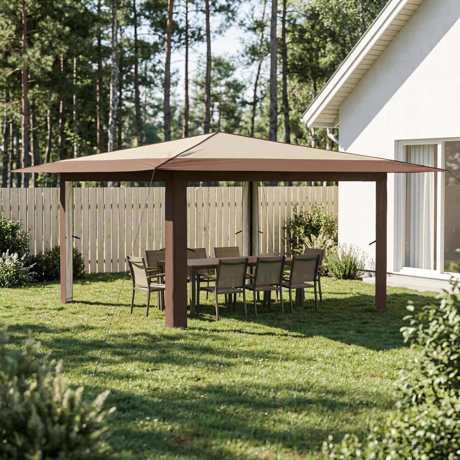 Pavillon ohne Seitenwand 4 x 4 m Creme und Braun