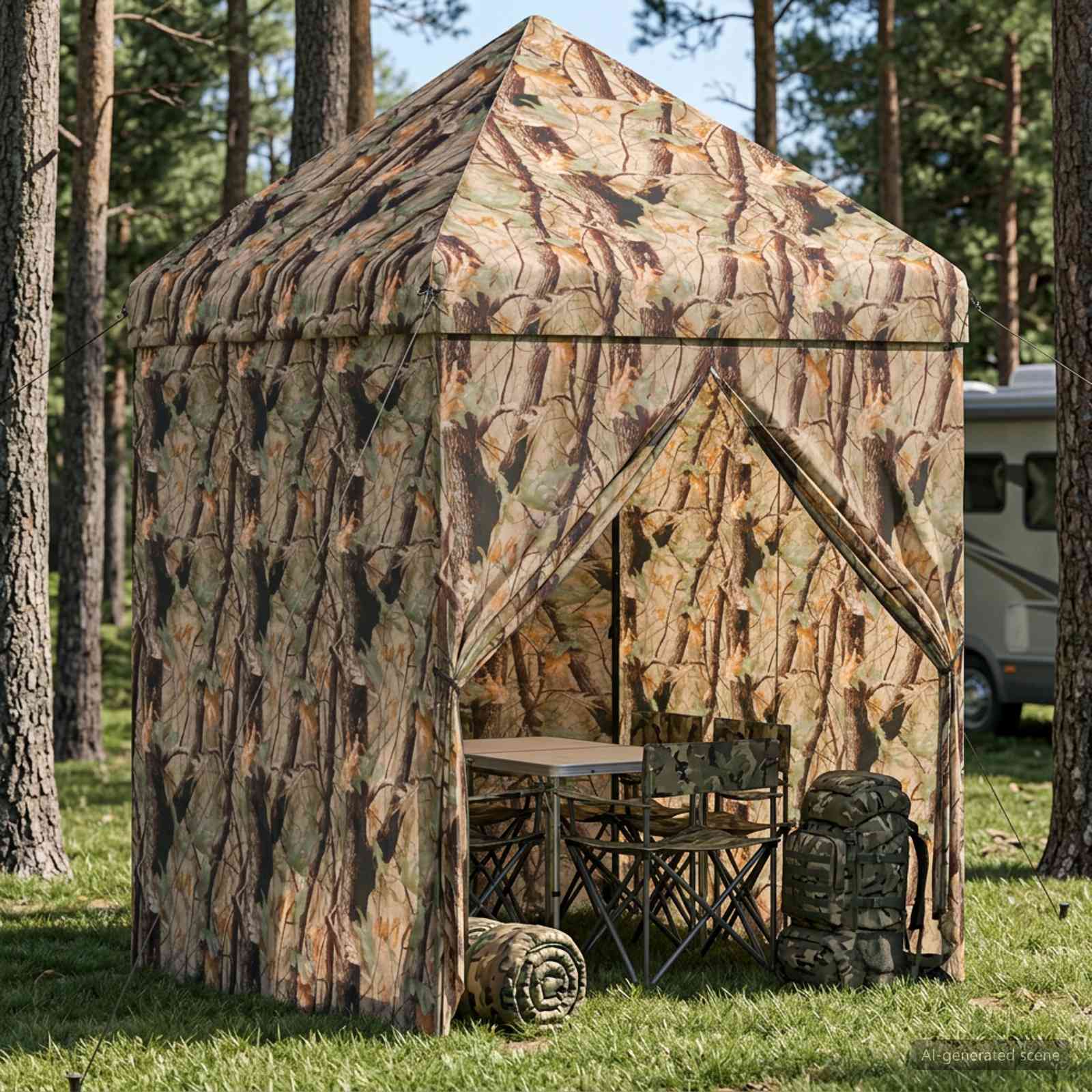 Pop-up Pavillon mit 4 Seitenwänden 2 x 2 m Wald-Tarnfarbe