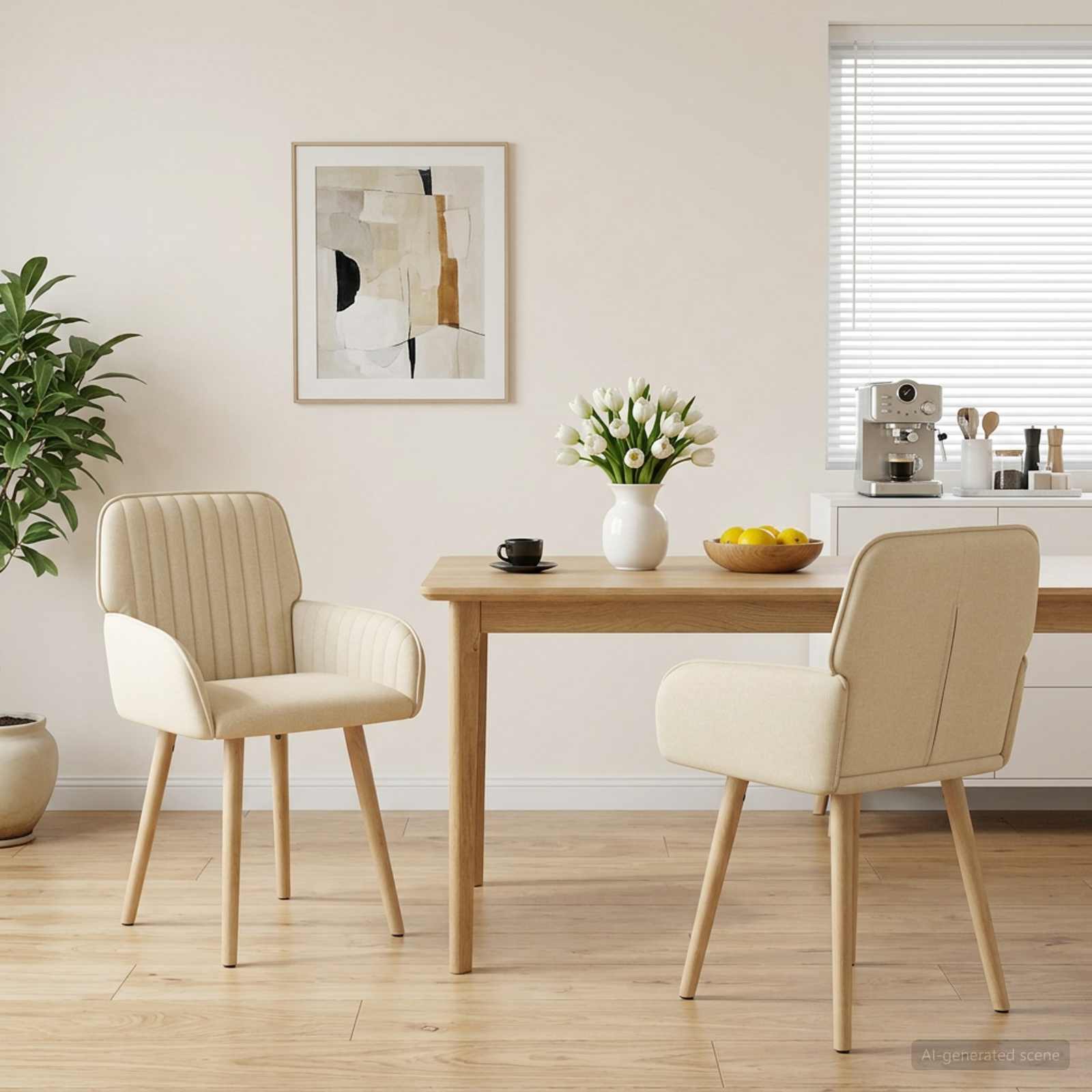 Esszimmerstühle 2 stk. Stoff Creme 56,5 x 50 x 87,5 cm